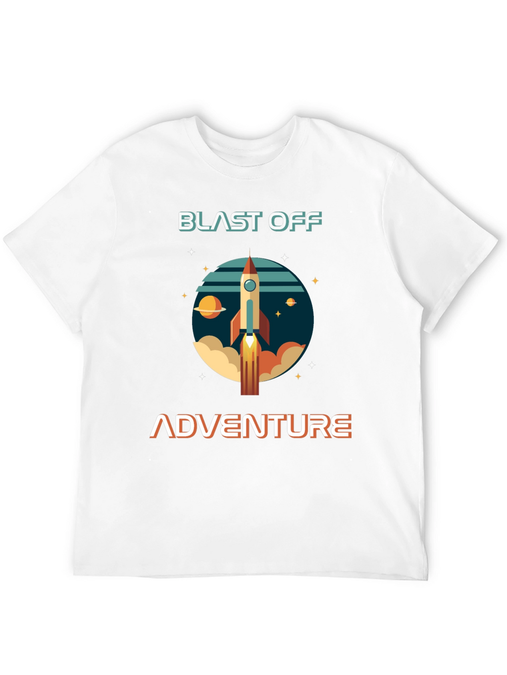 Blast Off Adventure Graphic T-Shirt - Space Rocket Design