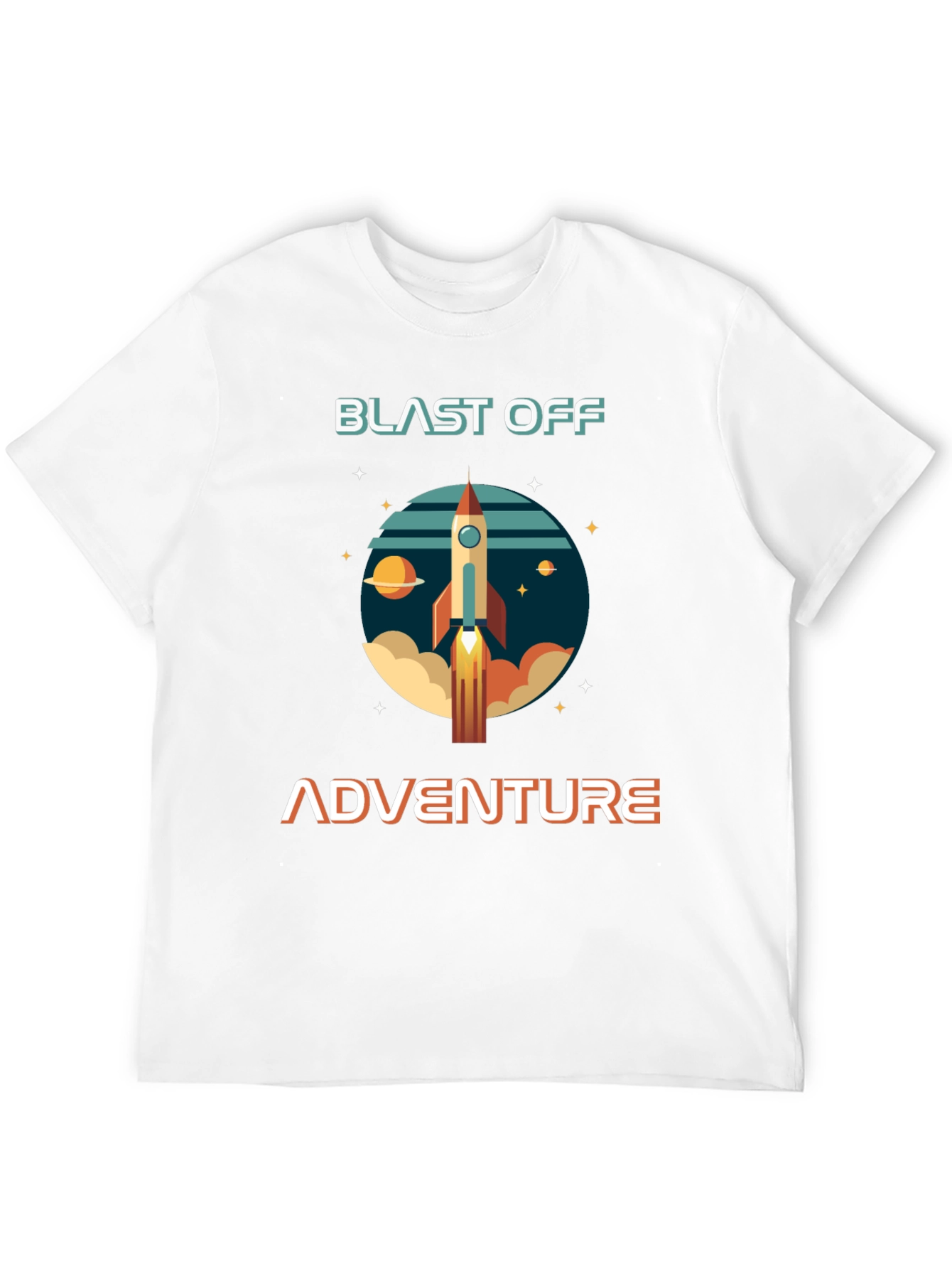 Blast Off Adventure Graphic T-Shirt - Space Rocket Design