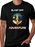 Blast Off Adventure Graphic T-Shirt - Space Rocket Design