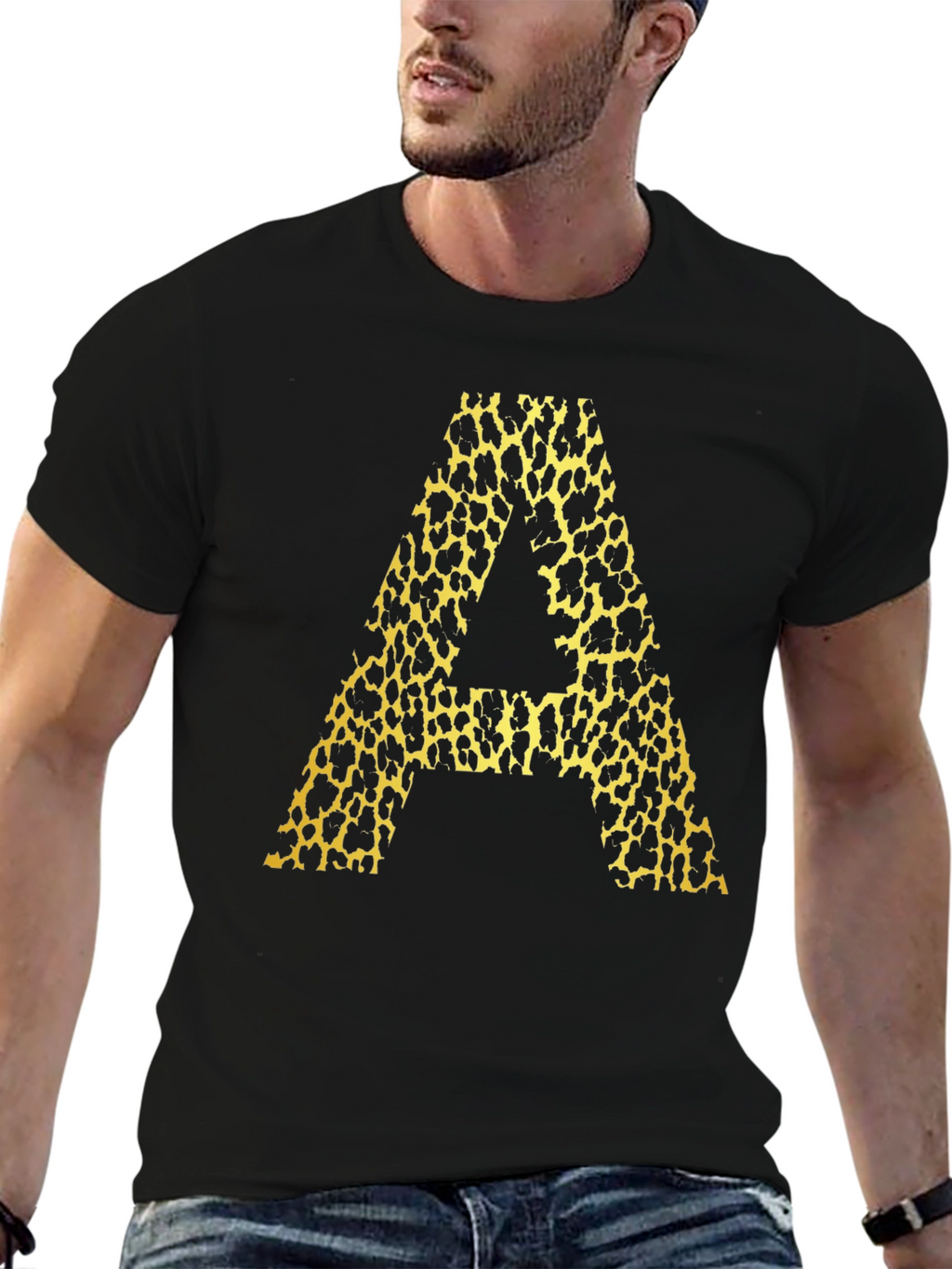 Leopard Print A Graphic Tee - Mens Black T-Shirt