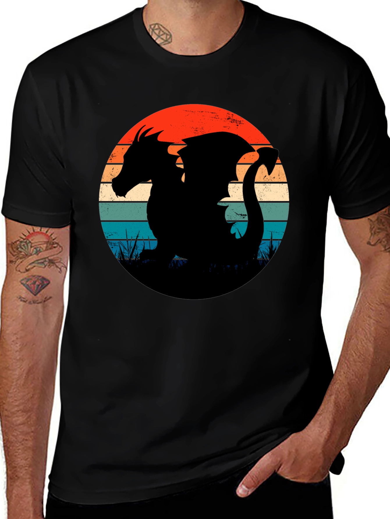 Retro Dragon Silhouette Graphic Tee