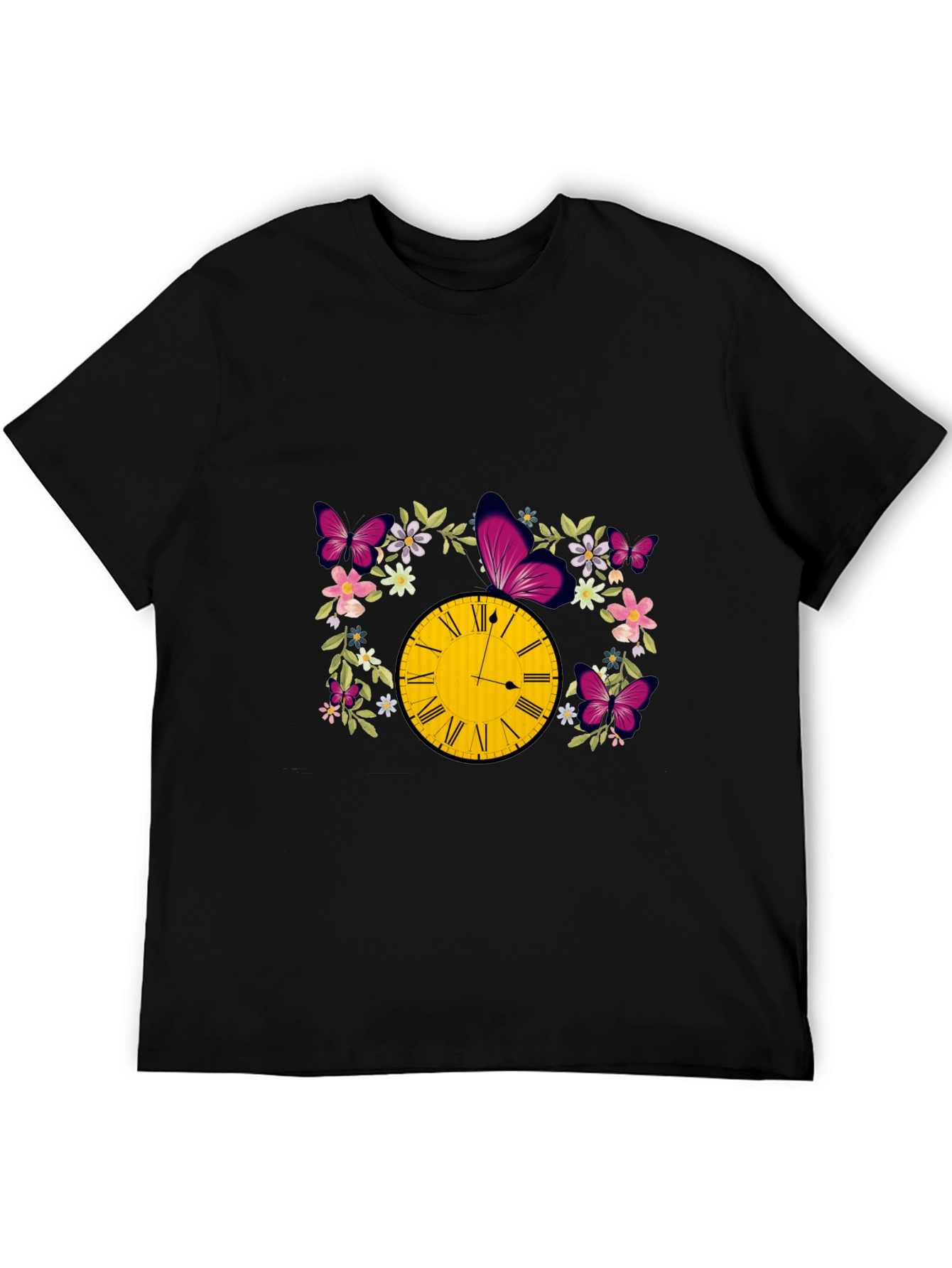 Floral Clock Butterfly Graphic Tee - Trendy Stylish Shirt