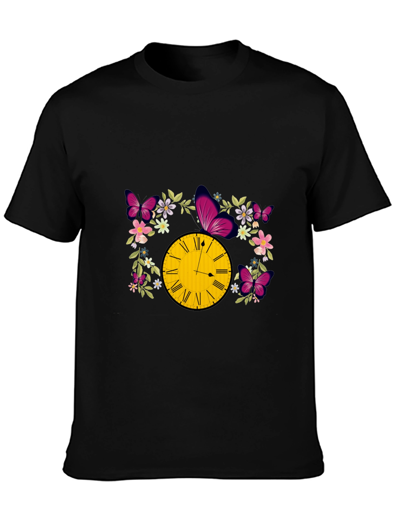 Floral Clock Butterfly Graphic Tee - Trendy Stylish Shirt