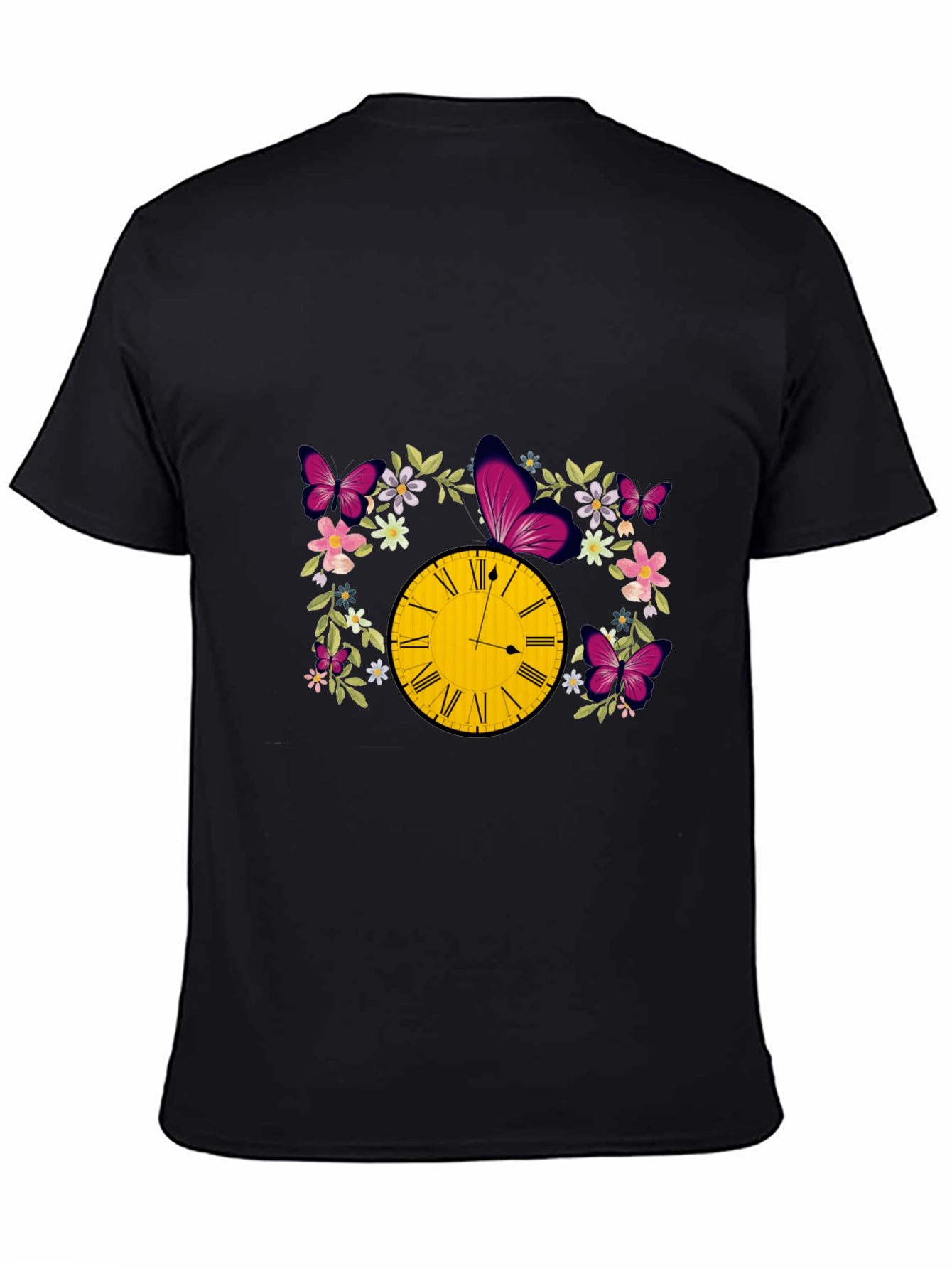 Floral Clock Butterfly Graphic Tee - Trendy Stylish Shirt