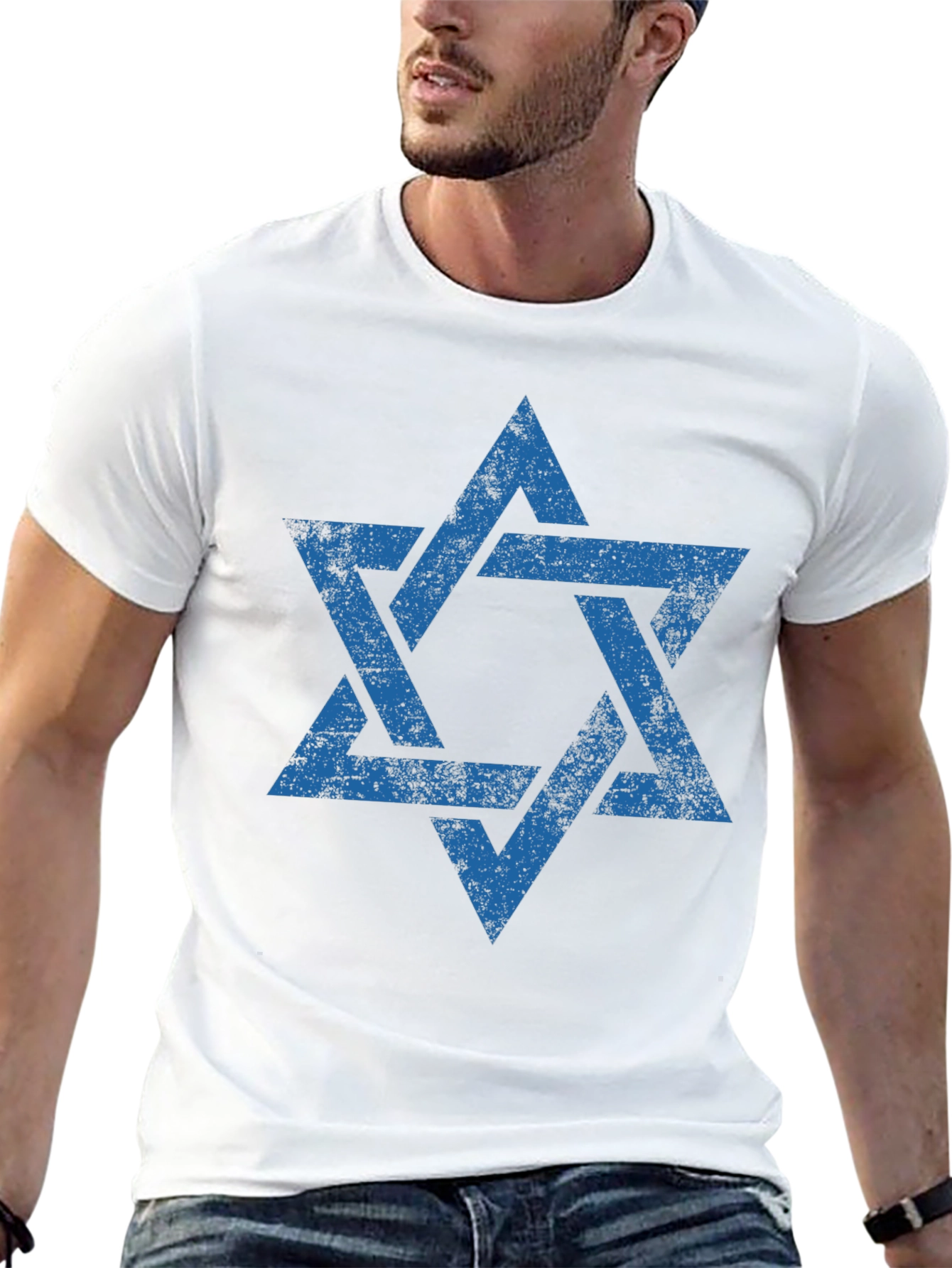 Distressed Star of David Graphic Tee - Black