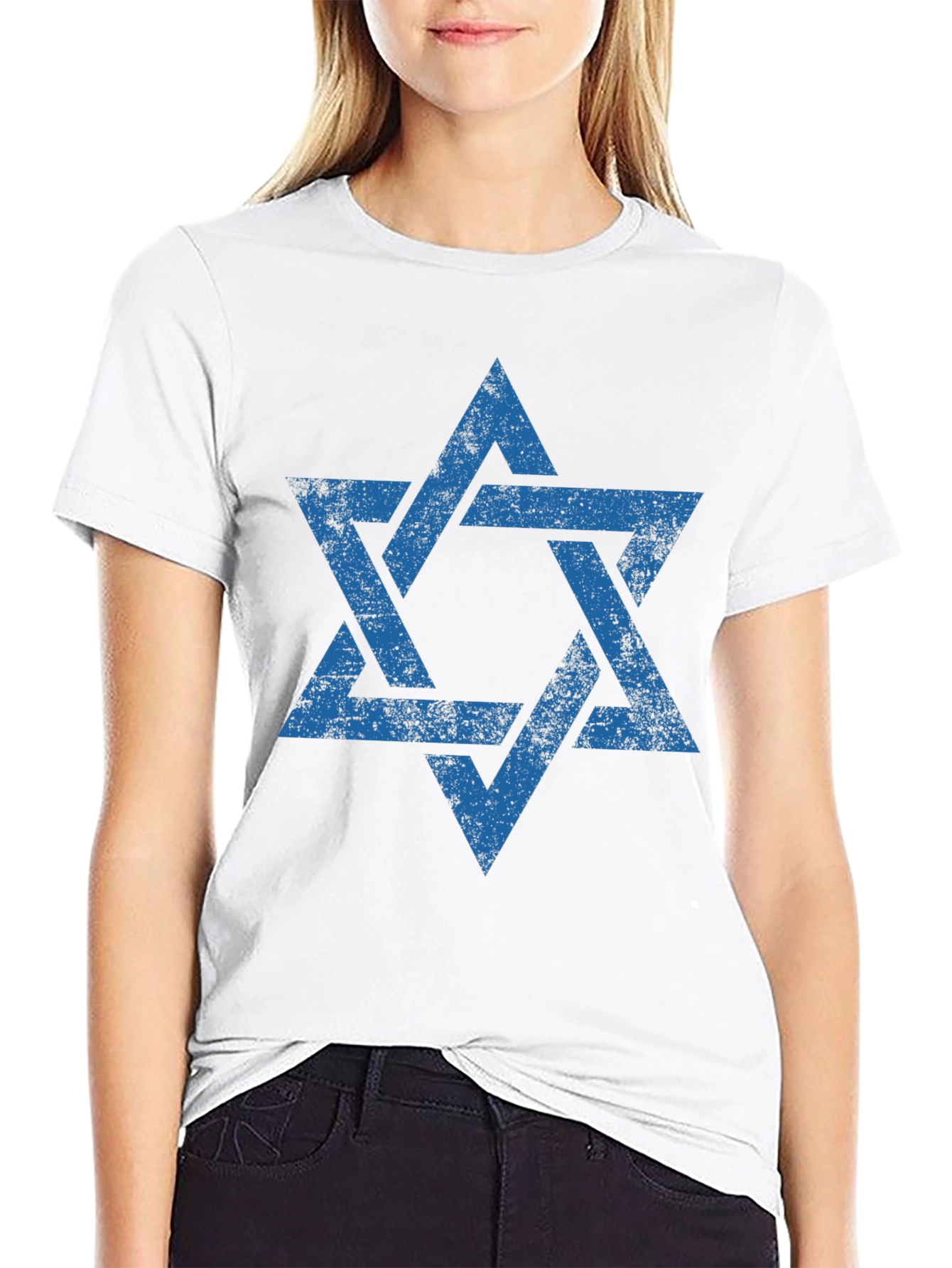 Distressed Star of David Graphic Tee - Black