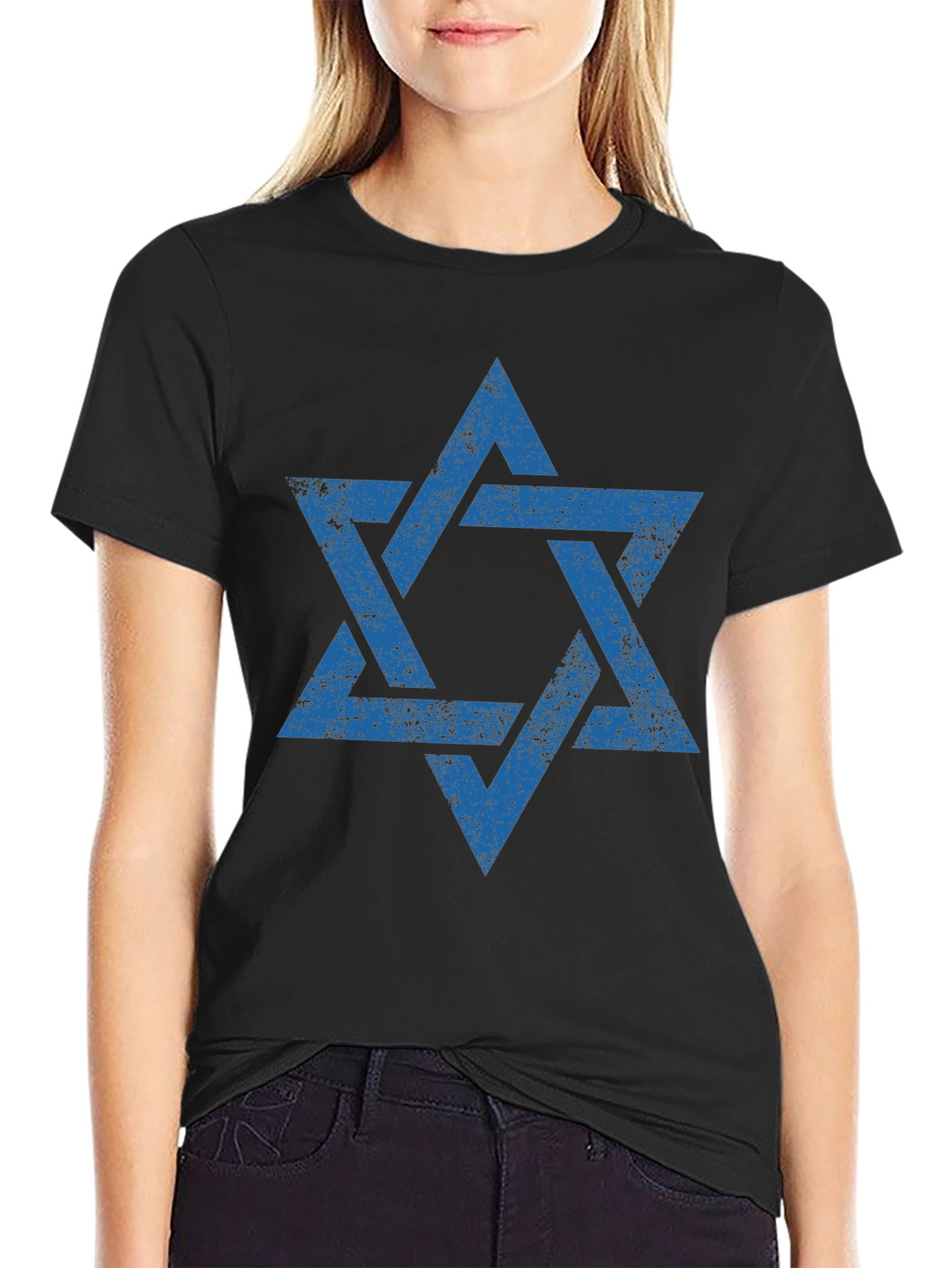 Distressed Star of David Graphic Tee - Black