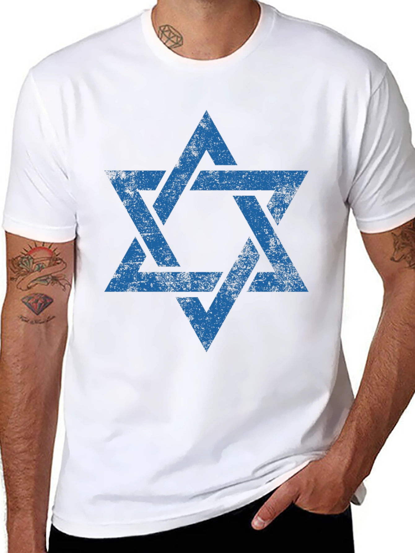 Distressed Star of David Graphic Tee - Black