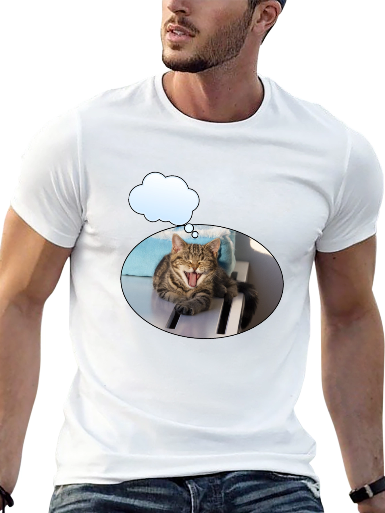 Yawning Cat in Cloud T-Shirt - Unisex