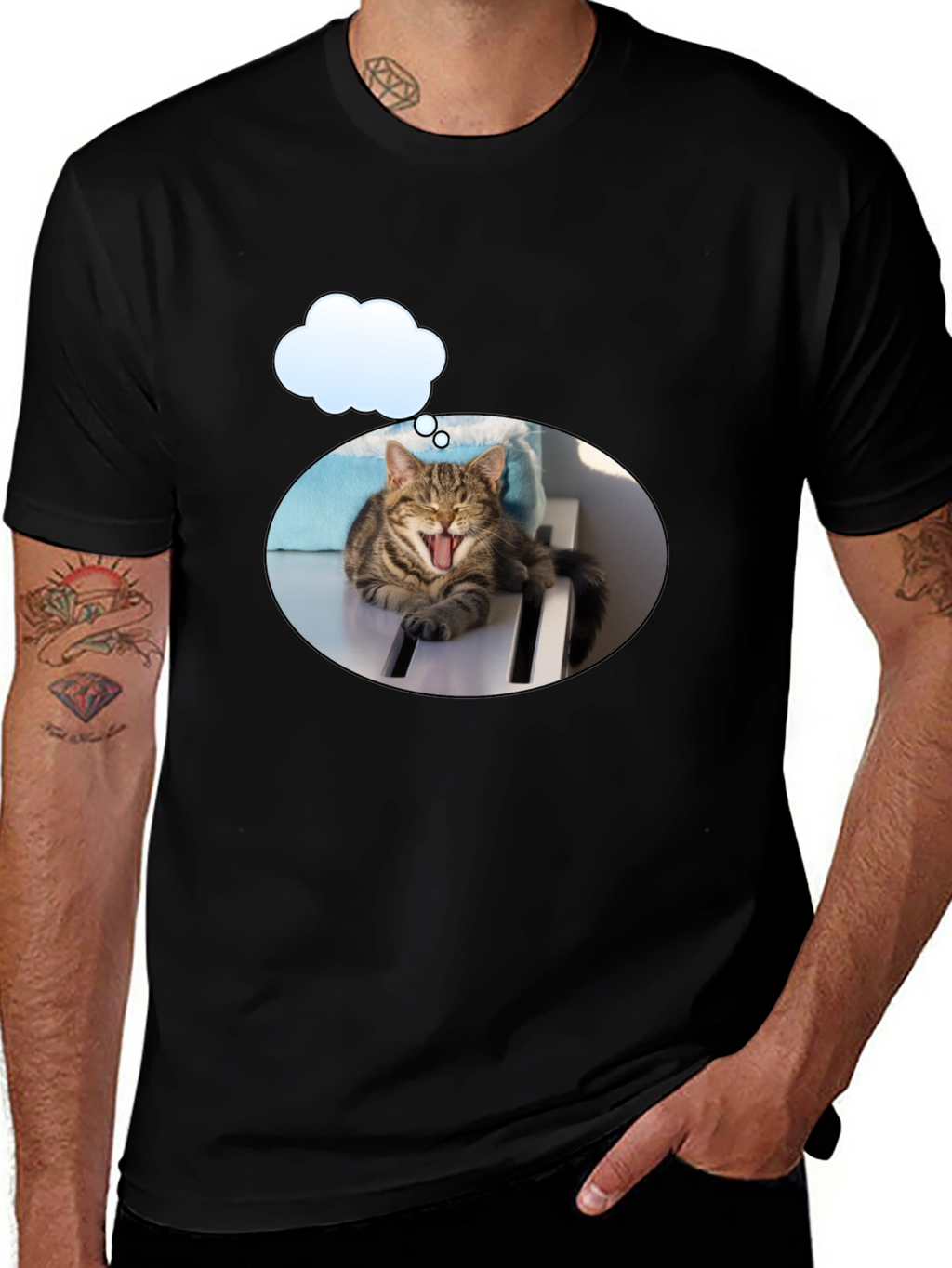 Yawning Cat in Cloud T-Shirt - Unisex
