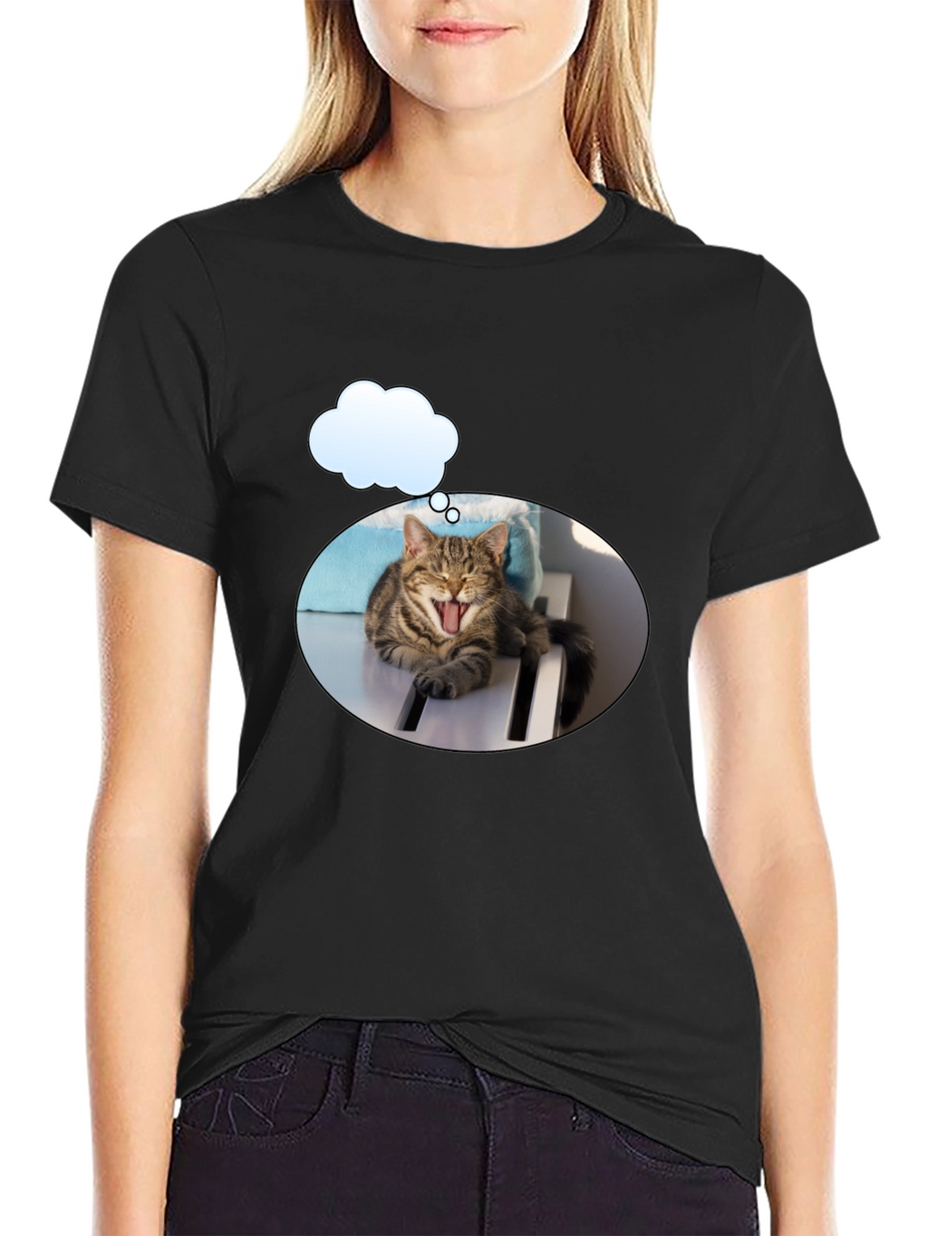 Yawning Cat in Cloud T-Shirt - Unisex