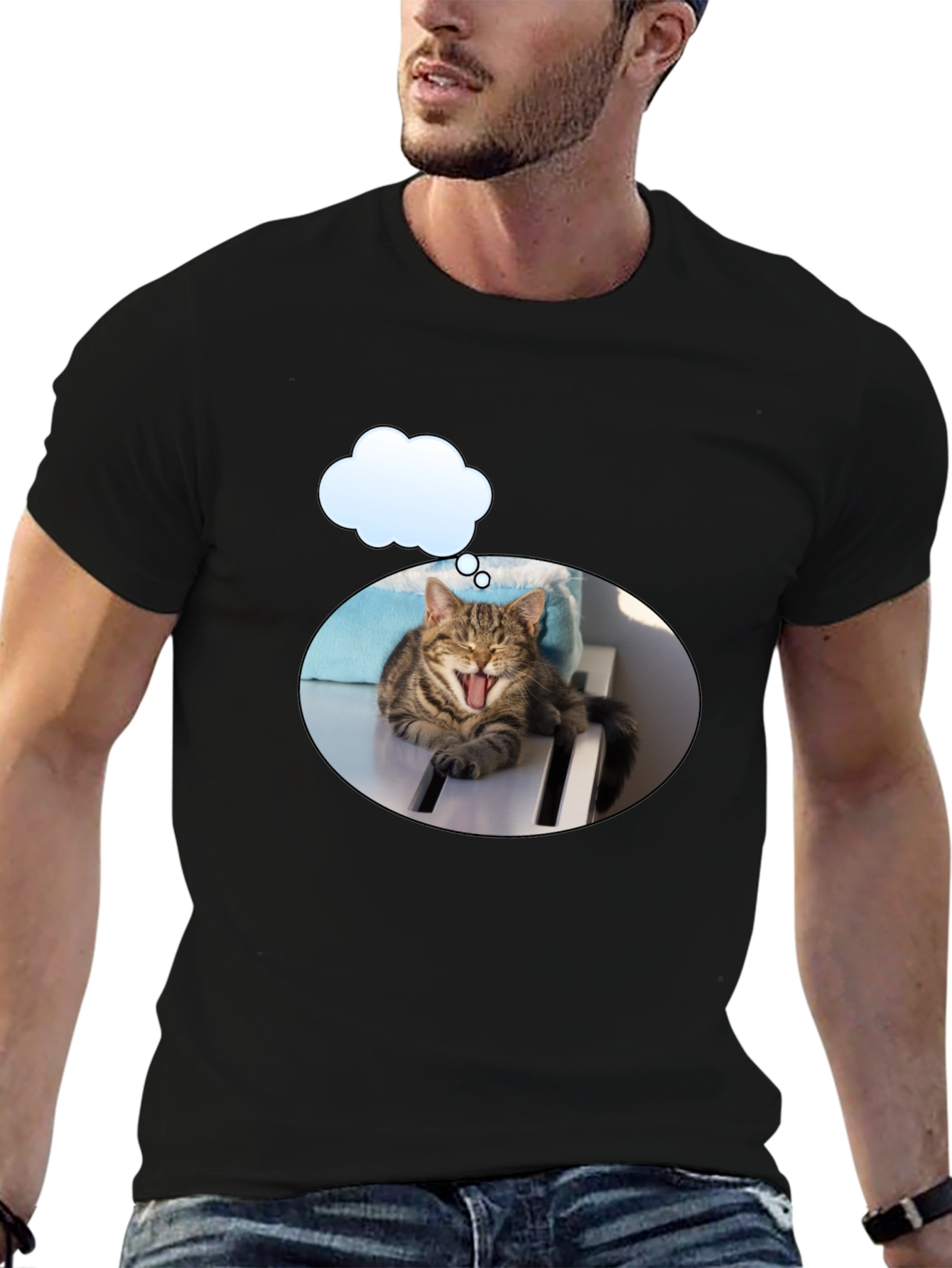 Yawning Cat in Cloud T-Shirt - Unisex