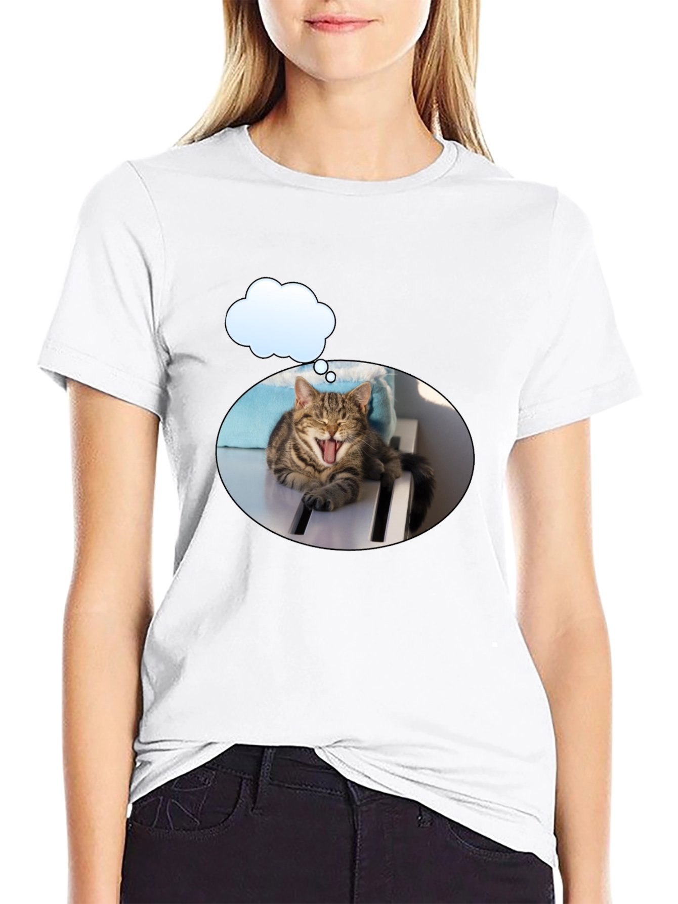 Yawning Cat in Cloud T-Shirt - Unisex