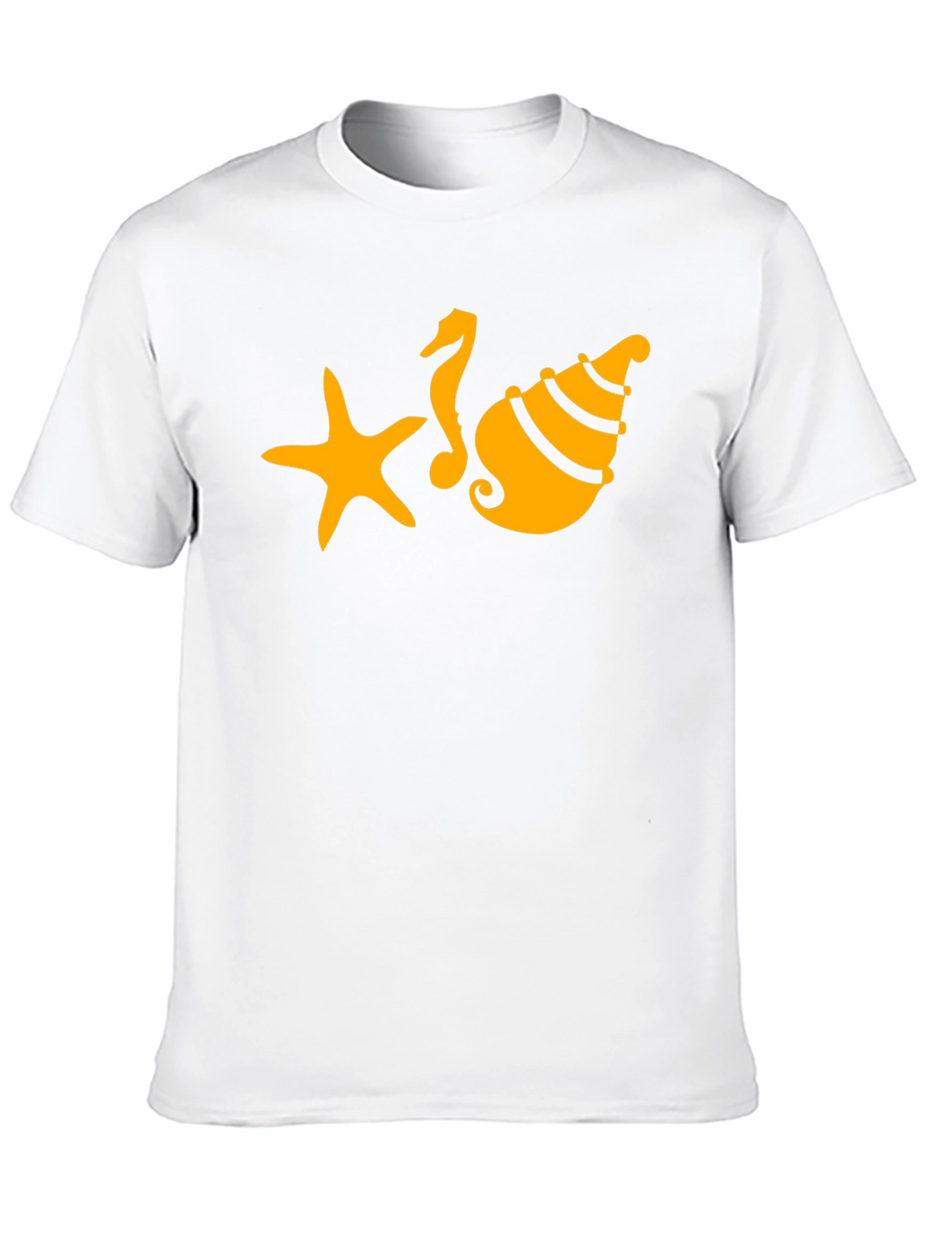 Black T-Shirt with Starfish Seahorse and Shell Design