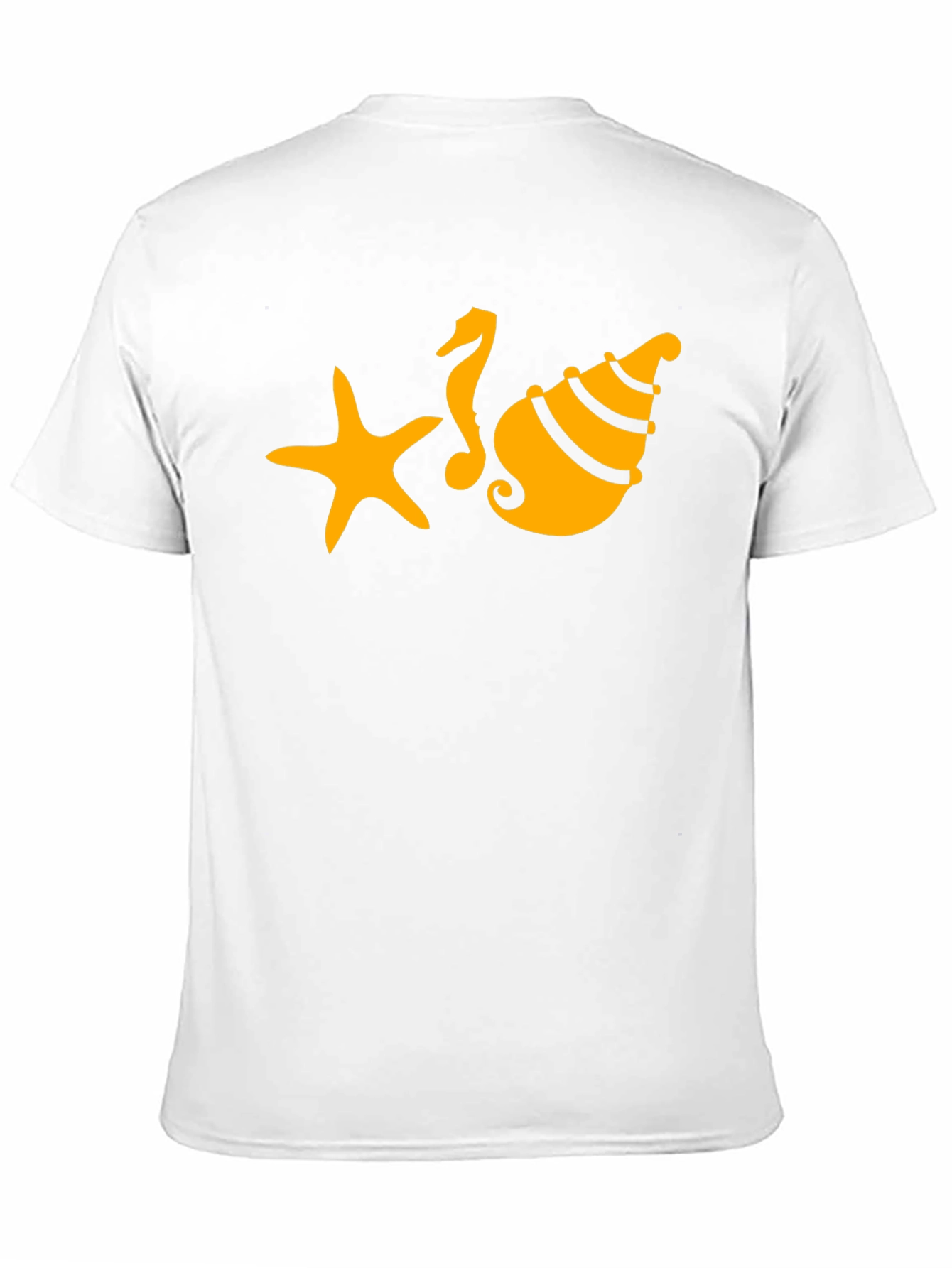 Black T-Shirt with Starfish Seahorse and Shell Design