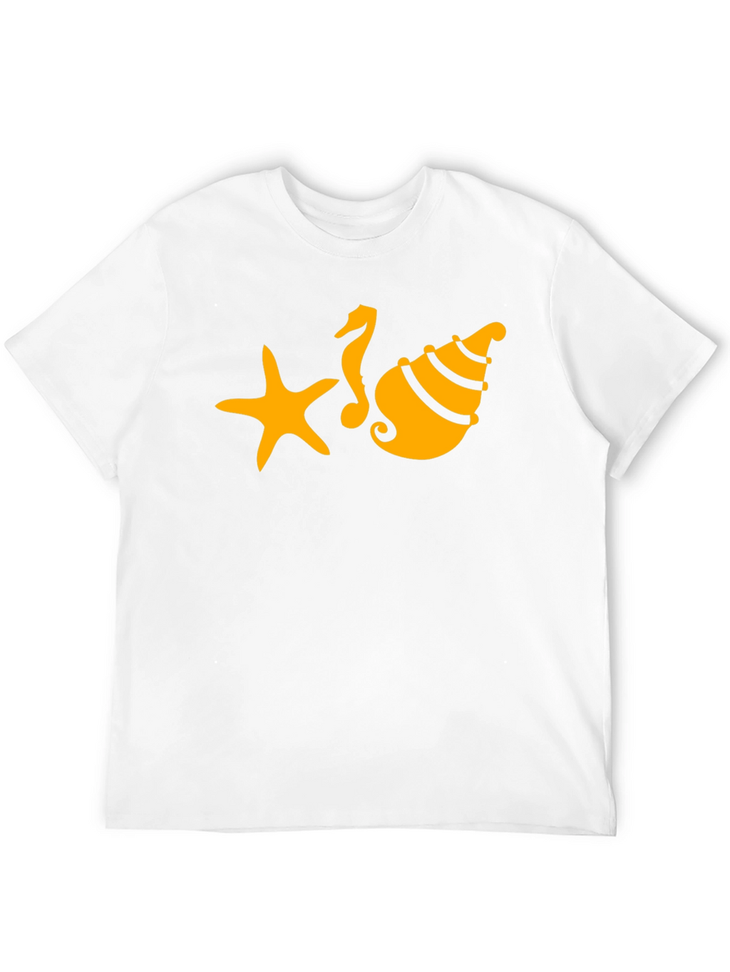 Black T-Shirt with Starfish Seahorse and Shell Design