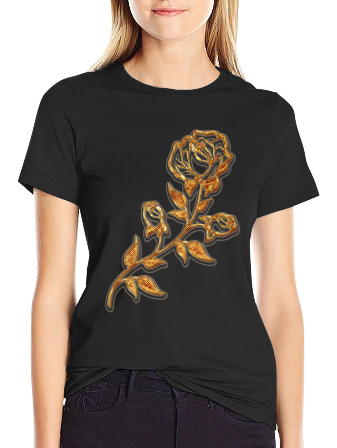 Golden Rose Embossed Graphic T-Shirt