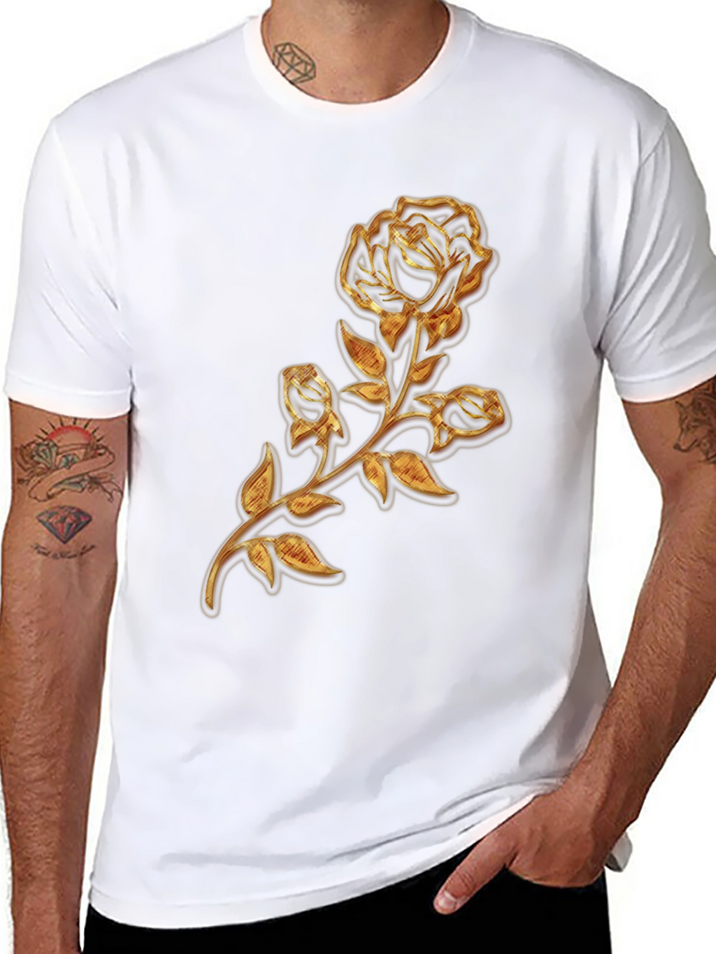 Golden Rose Embossed Graphic T-Shirt