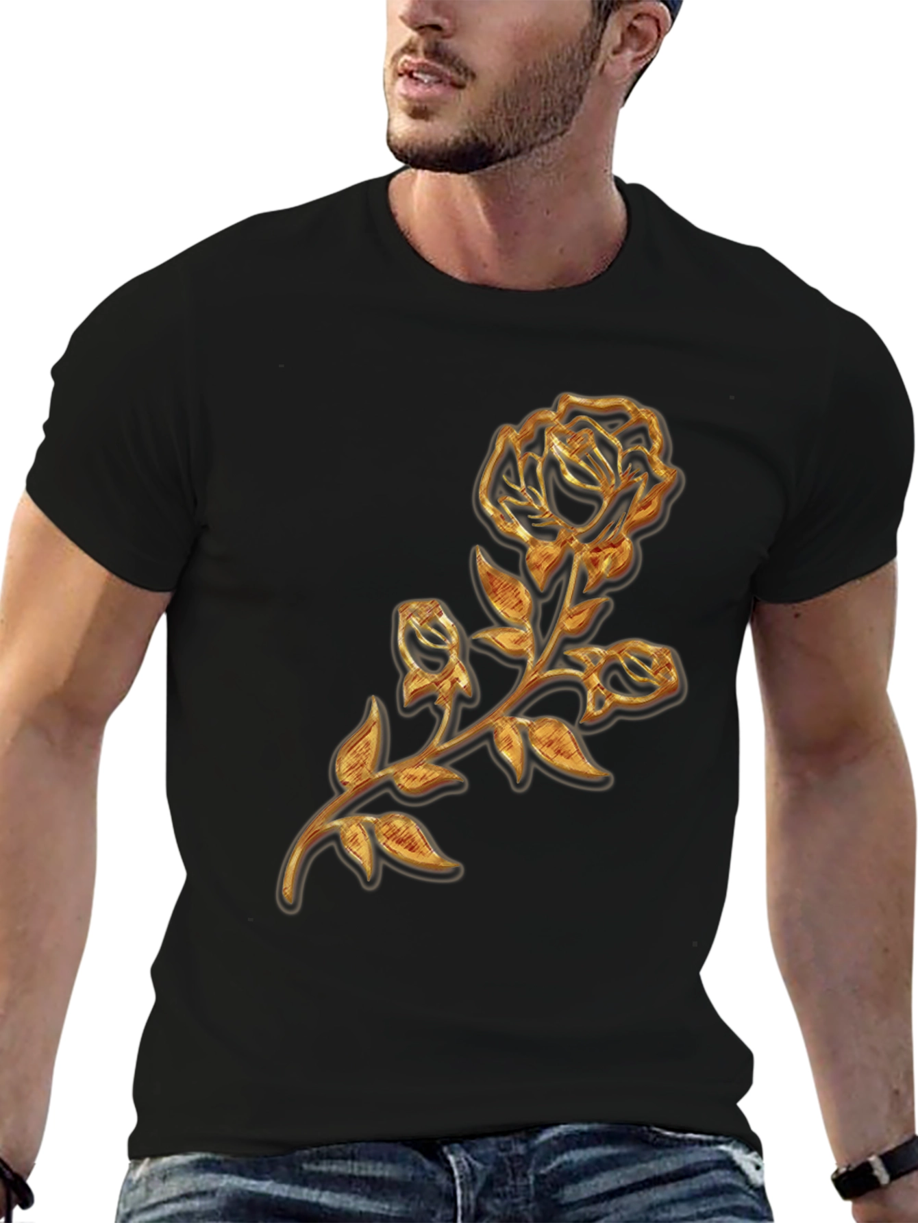 Golden Rose Embossed Graphic T-Shirt