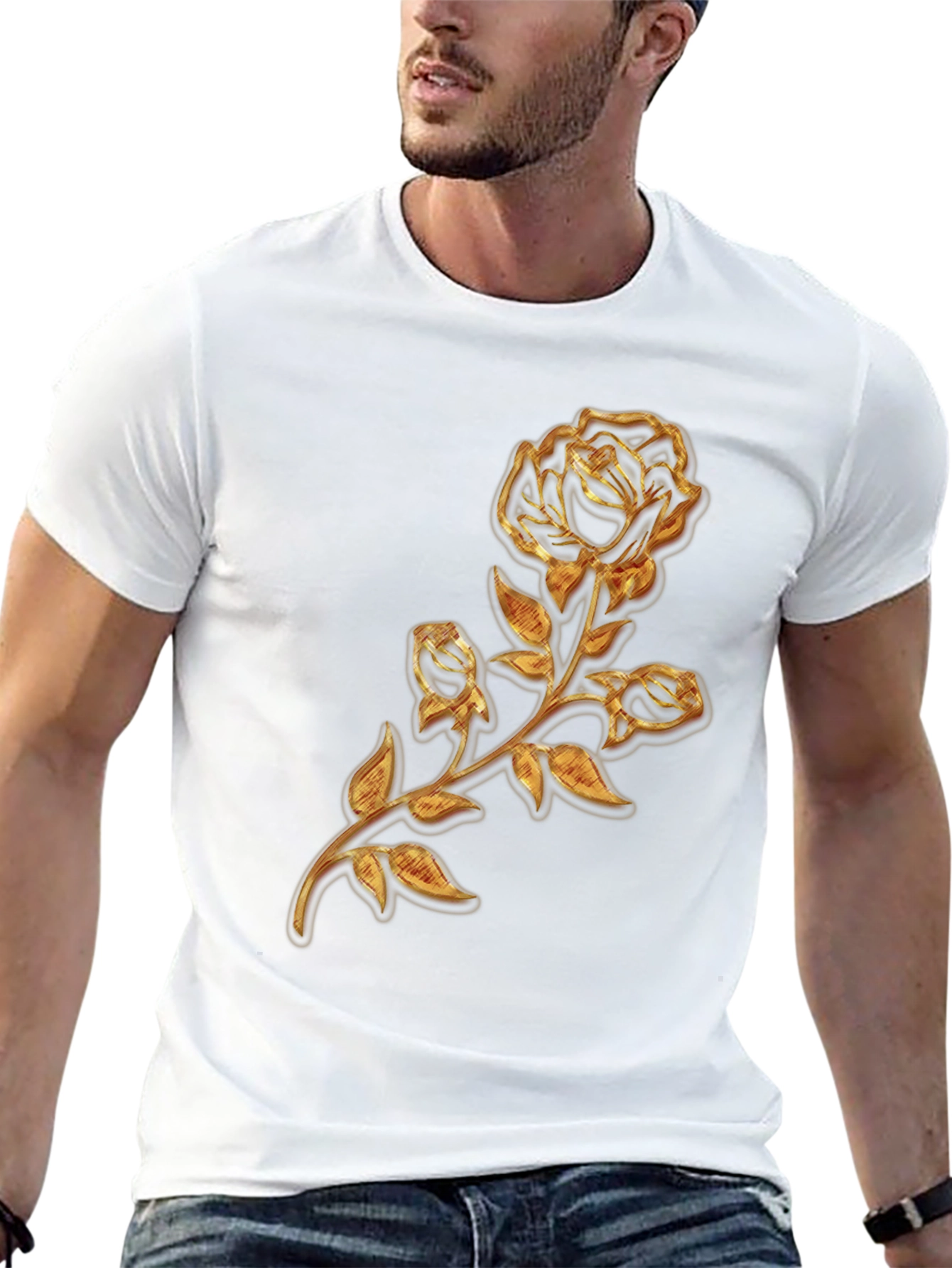 Golden Rose Embossed Graphic T-Shirt