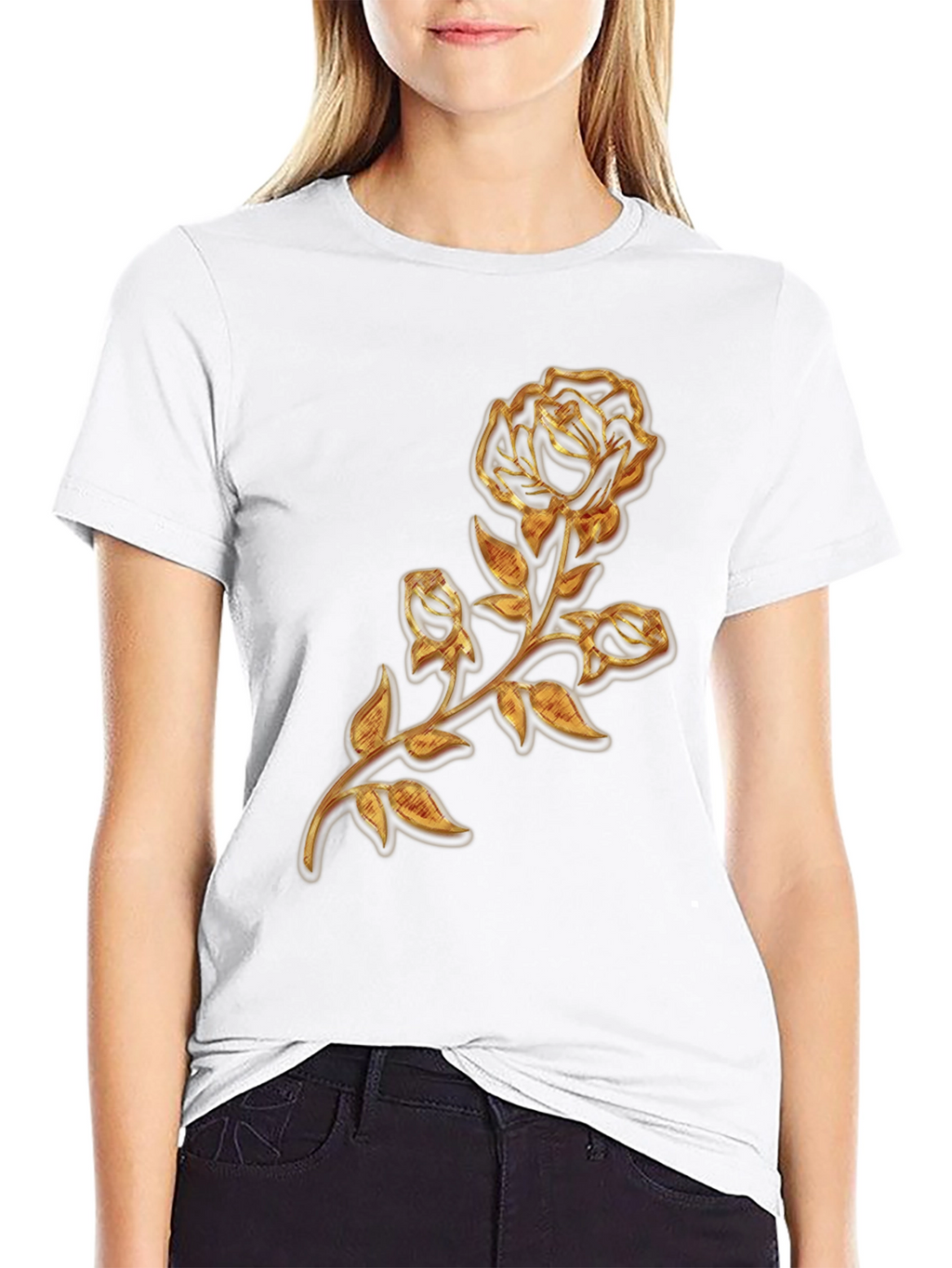 Golden Rose Embossed Graphic T-Shirt