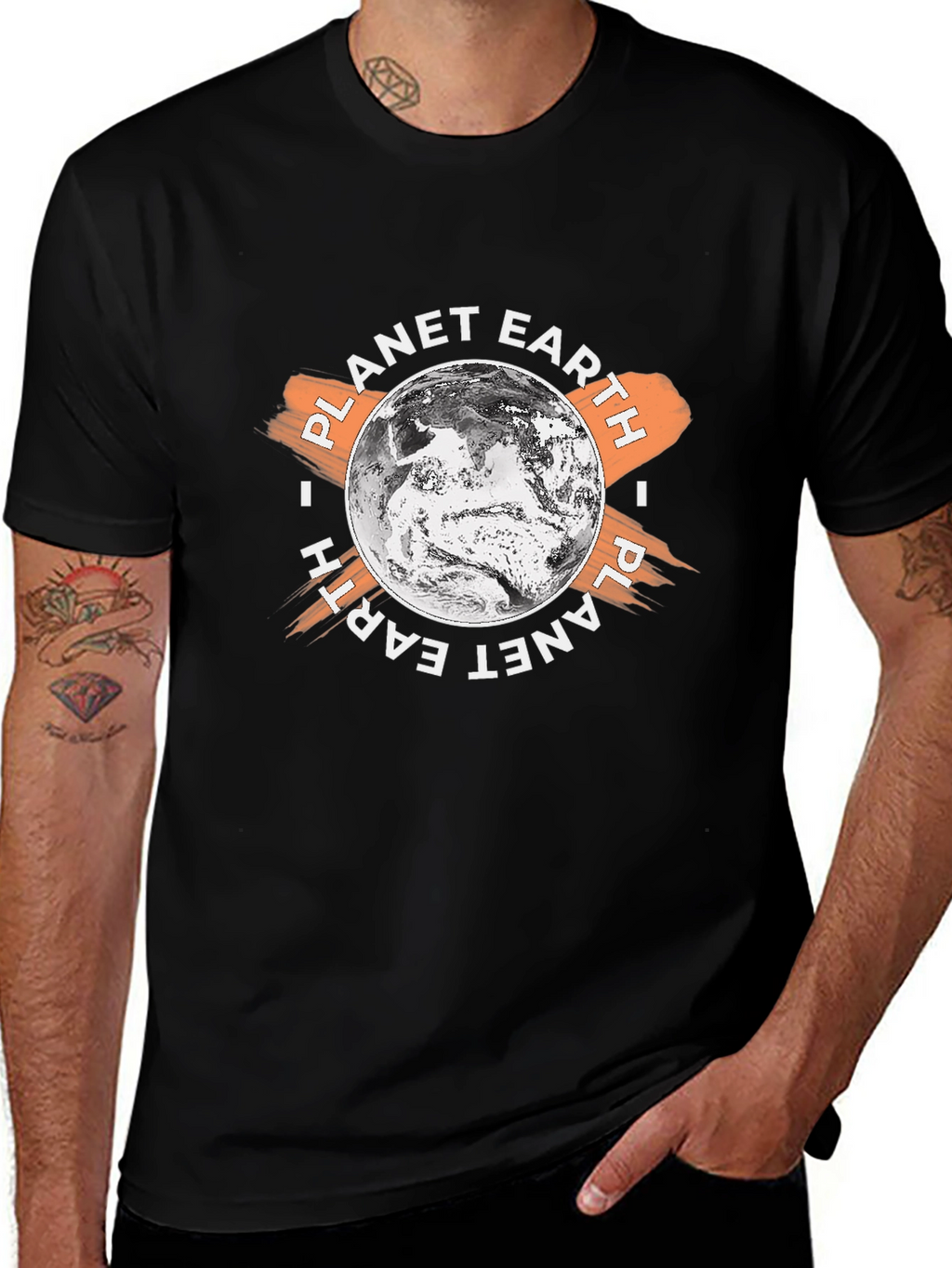 Planet Earth Graphic Print Black T-Shirt