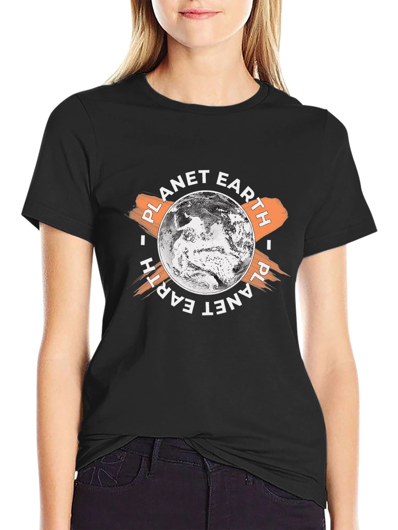 Planet Earth Graphic Print Black T-Shirt