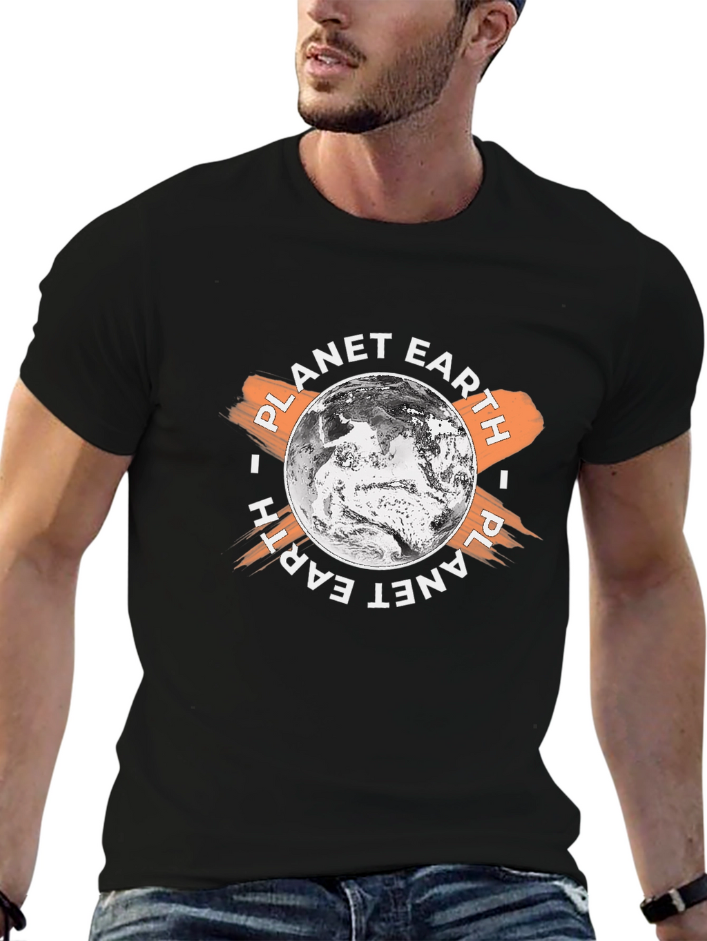 Planet Earth Graphic Print Black T-Shirt