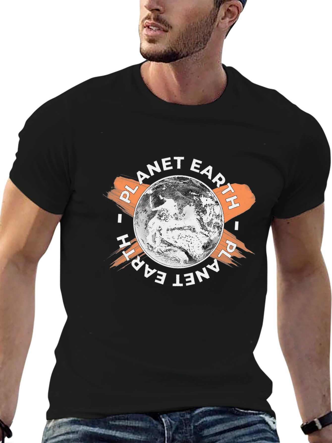 Planet Earth Graphic Print Black T-Shirt