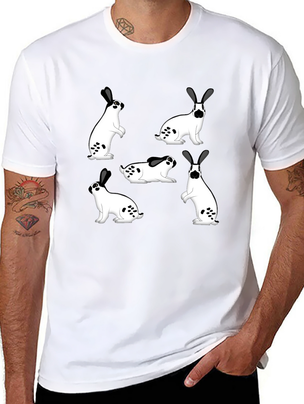 Rabbit Print Black T-Shirt