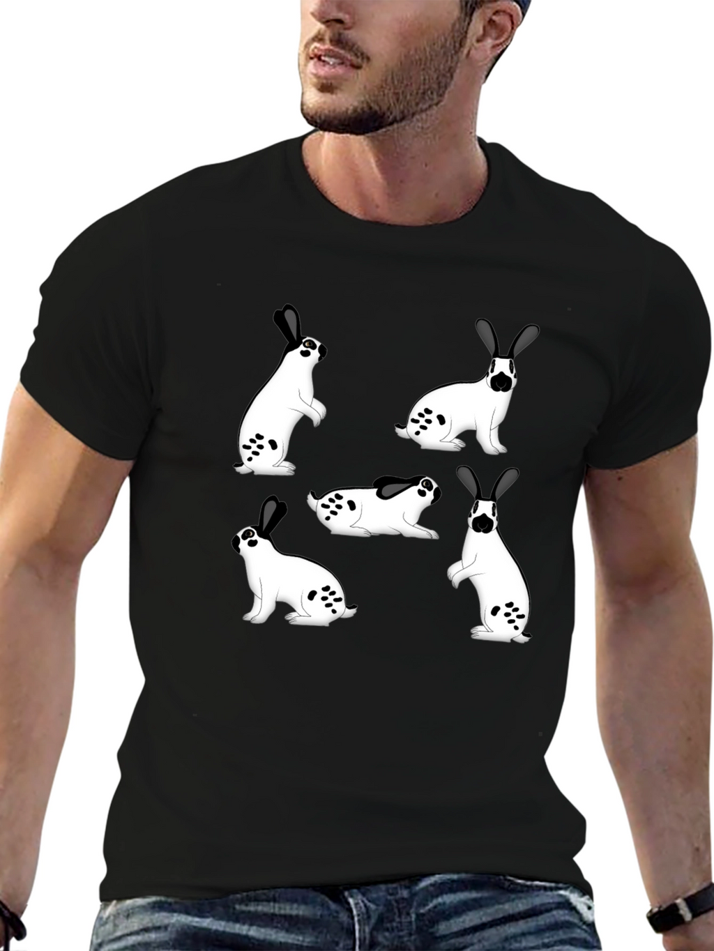 Rabbit Print Black T-Shirt