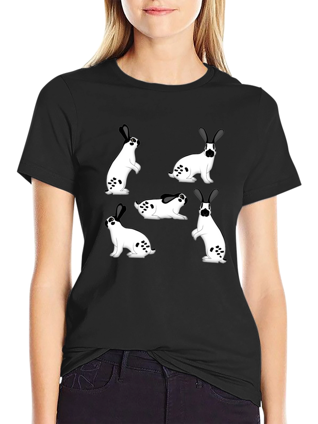 Rabbit Print Black T-Shirt
