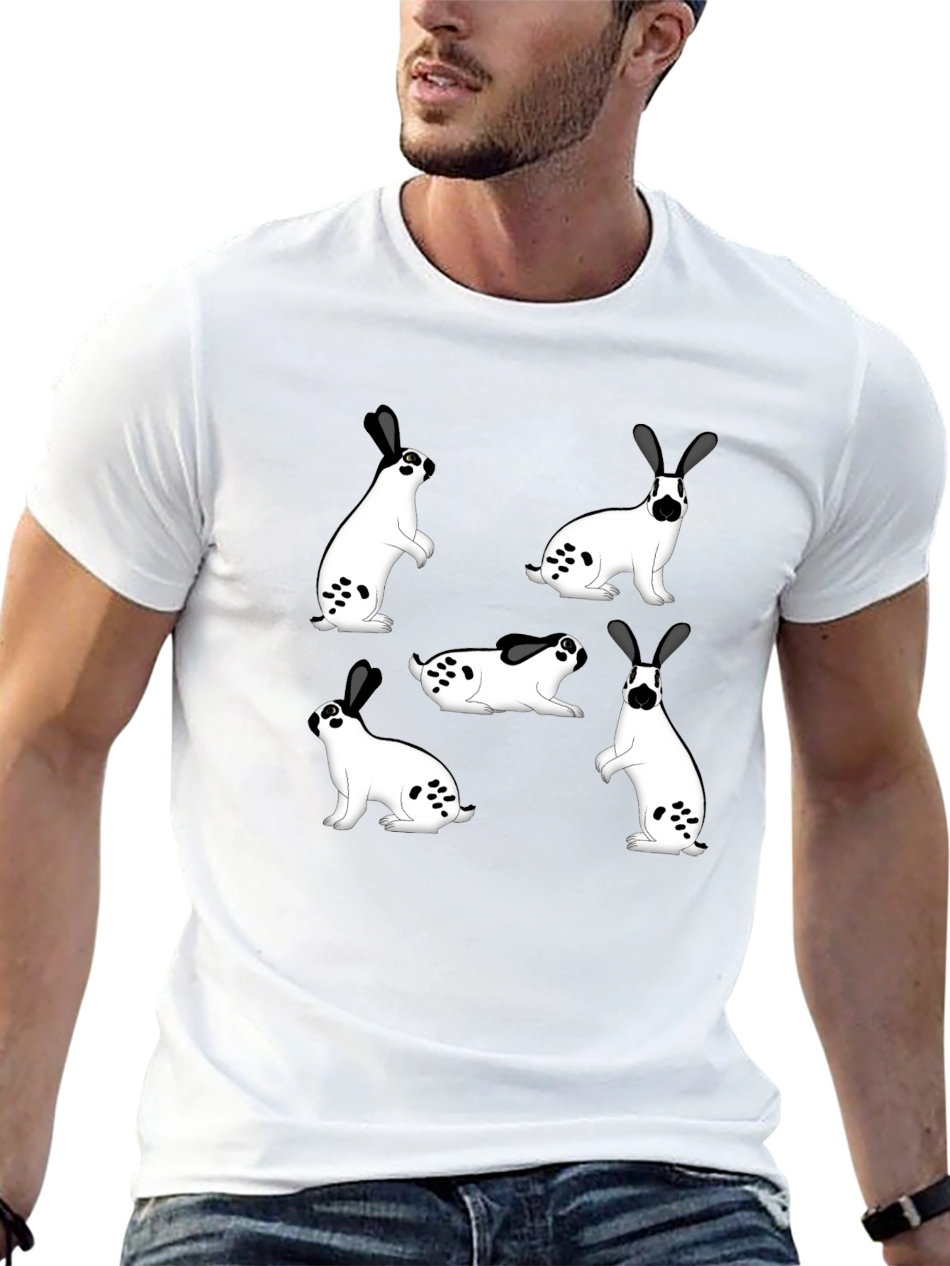 Rabbit Print Black T-Shirt