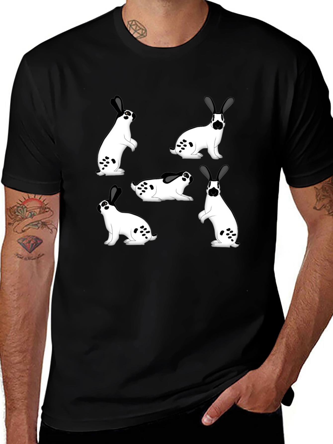 Rabbit Print Black T-Shirt