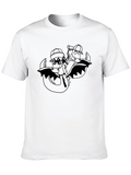 Cartoon Dragon Graphic Tee - Black Cotton T-Shirt