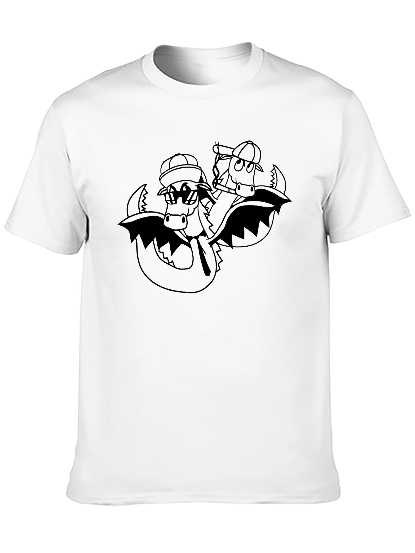 Cartoon Dragon Graphic Tee - Black Cotton T-Shirt