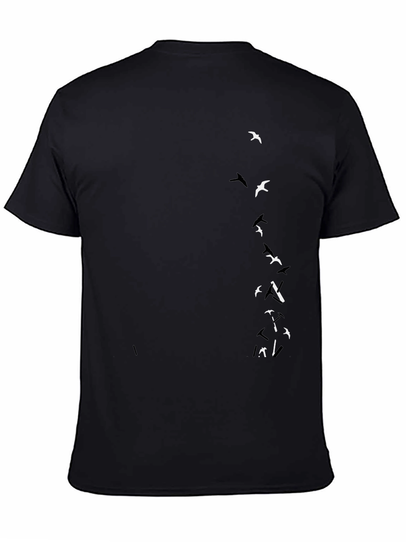 Mens Black T-Shirt with Flying Birds Design