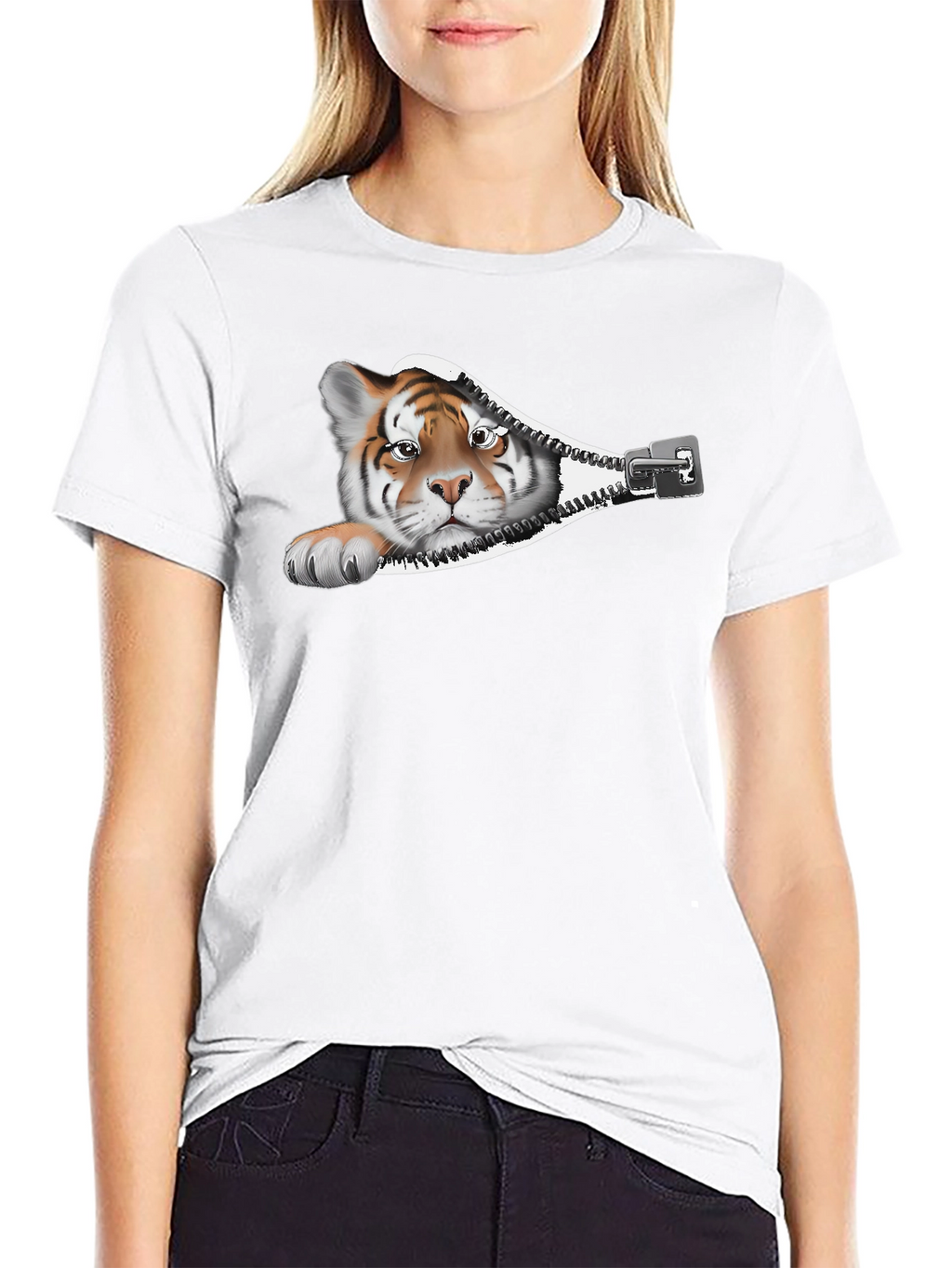 Tiger Zipper Graphic Print T-Shirt