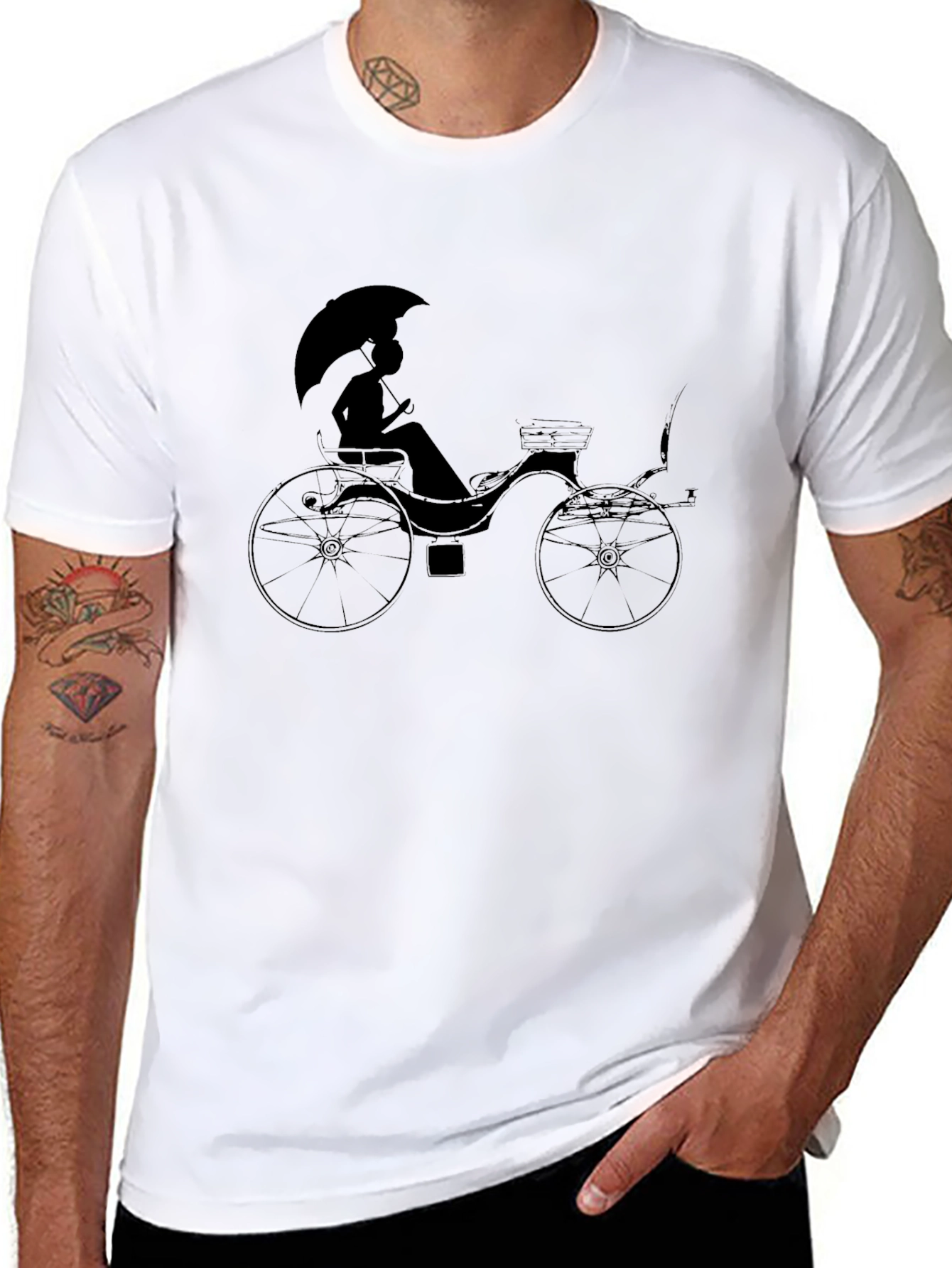 Stylish Black T-Shirt with Carriage Print