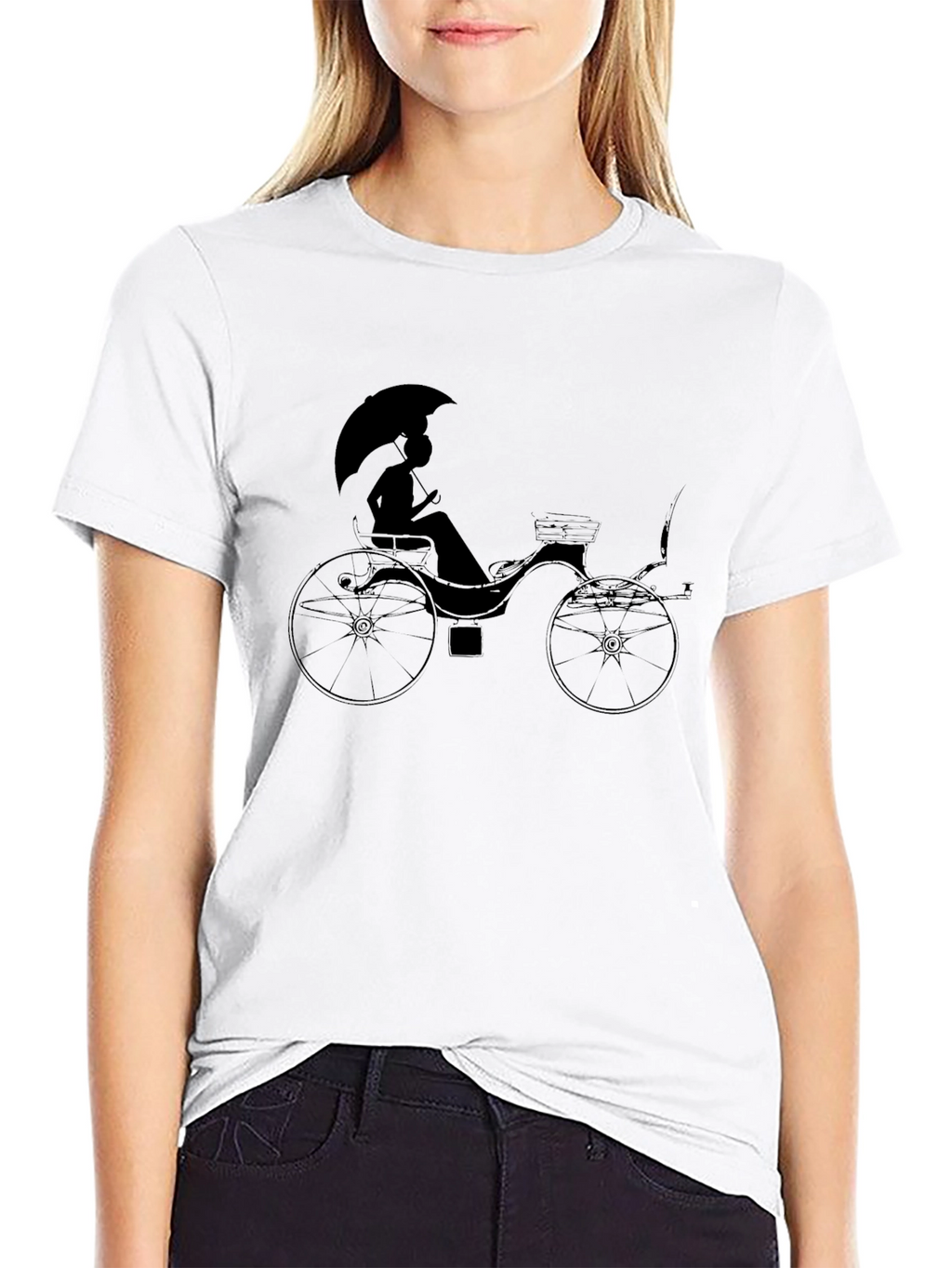 Stylish Black T-Shirt with Carriage Print