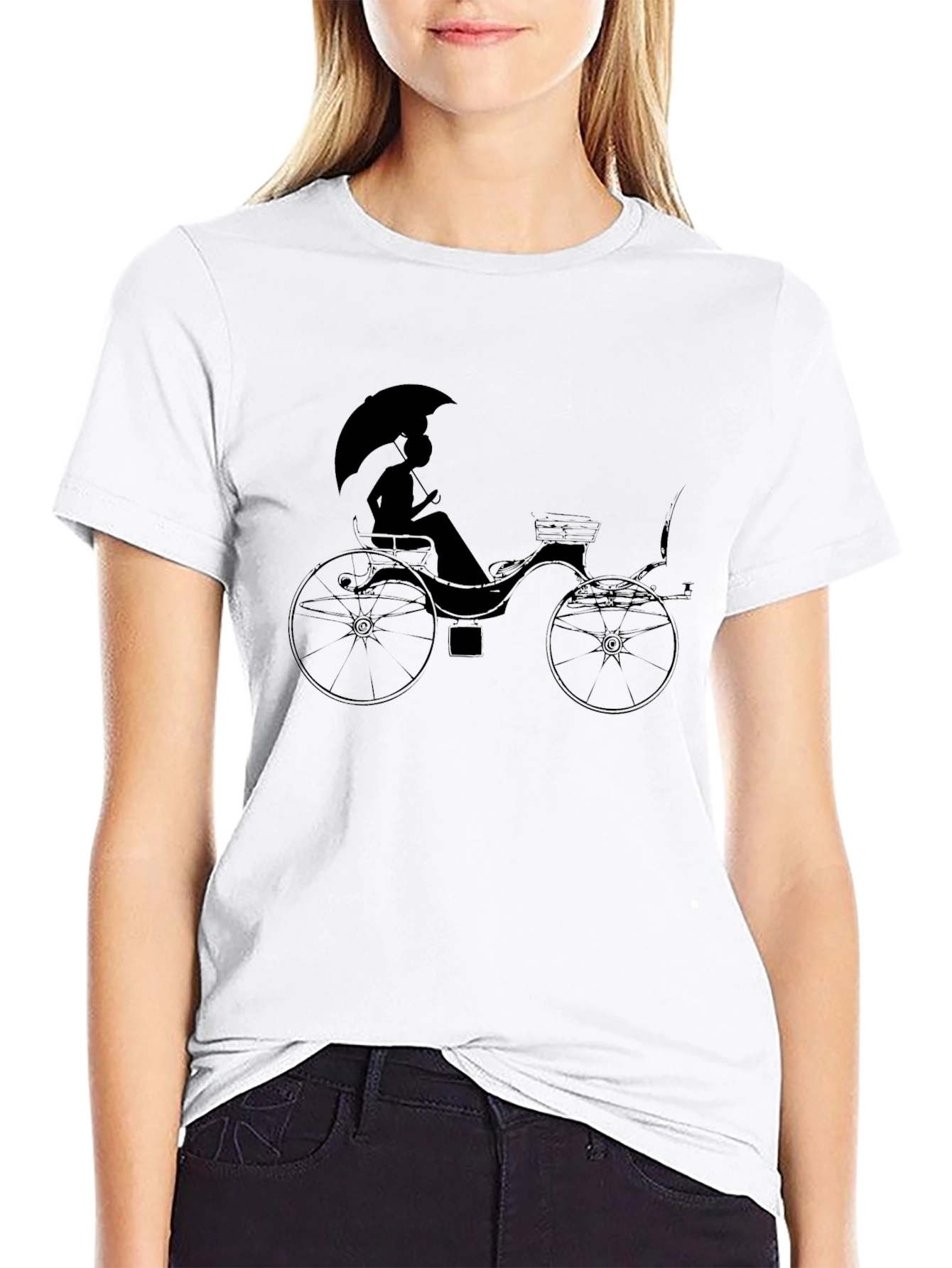 Stylish Black T-Shirt with Carriage Print
