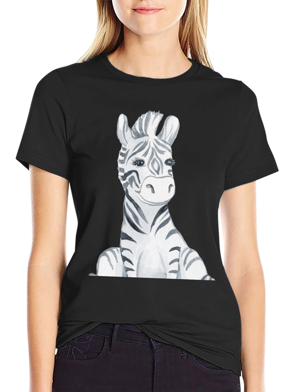 Zebra Graphic Print Black T-Shirt