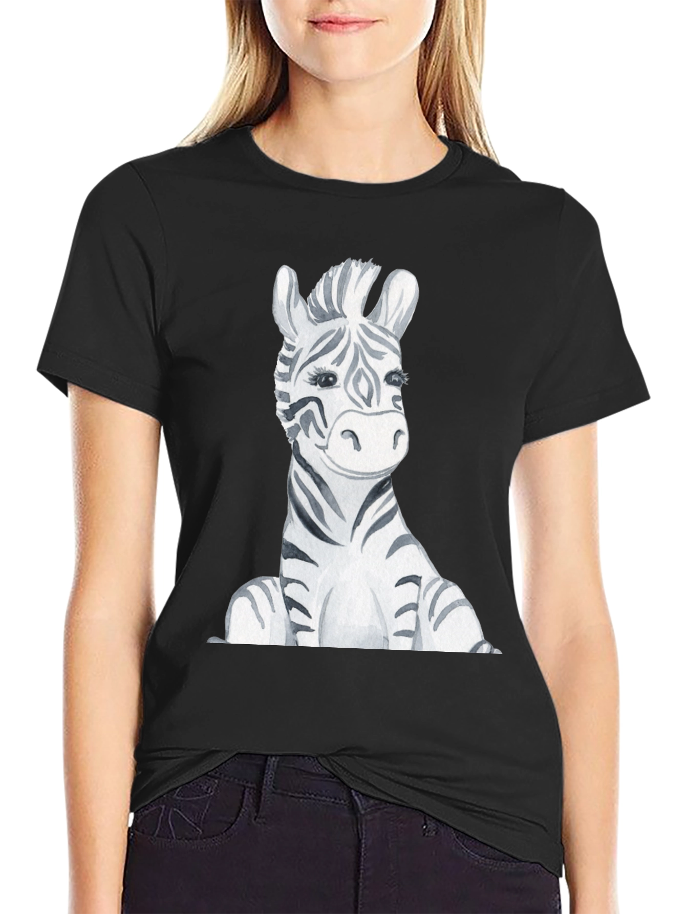 Zebra Graphic Print Black T-Shirt