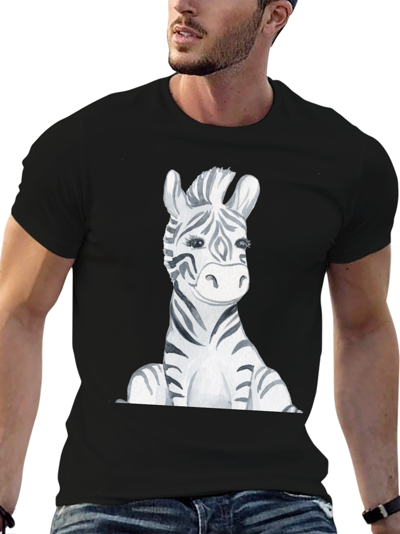 Zebra Graphic Print Black T-Shirt