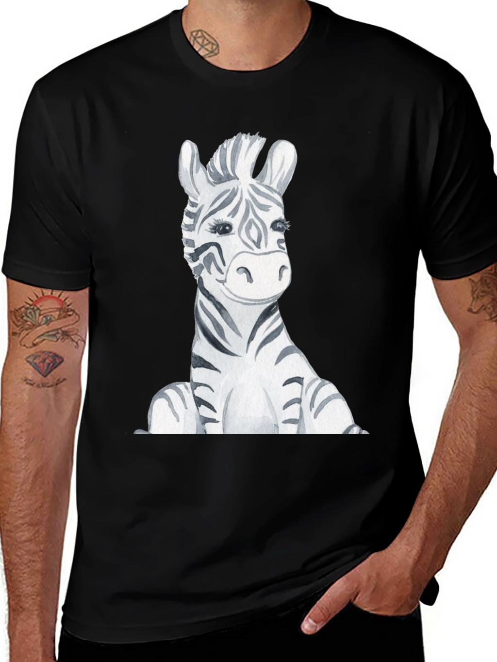 Zebra Graphic Print Black T-Shirt