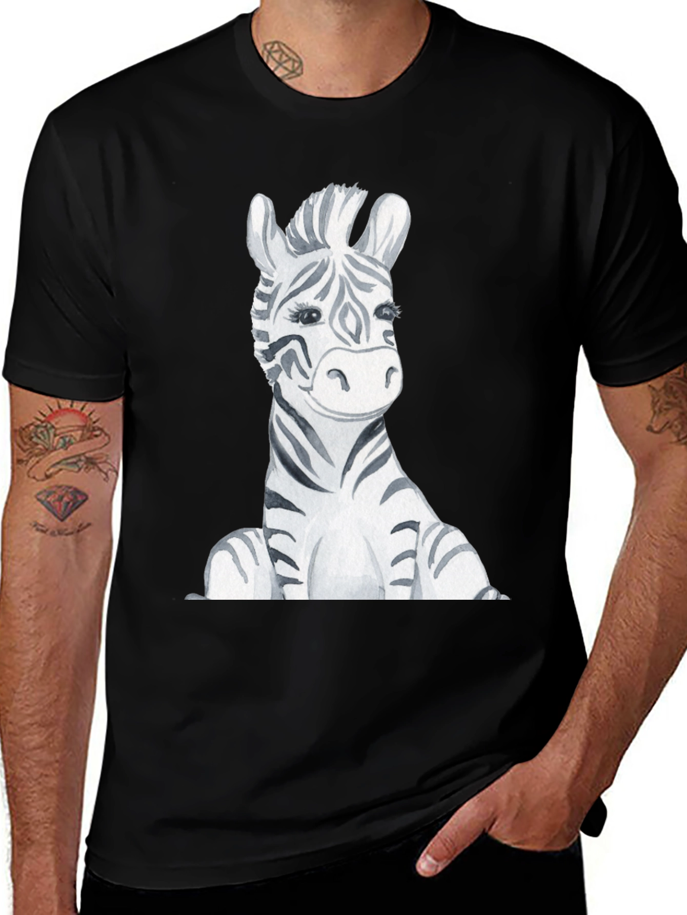 Zebra Graphic Print Black T-Shirt