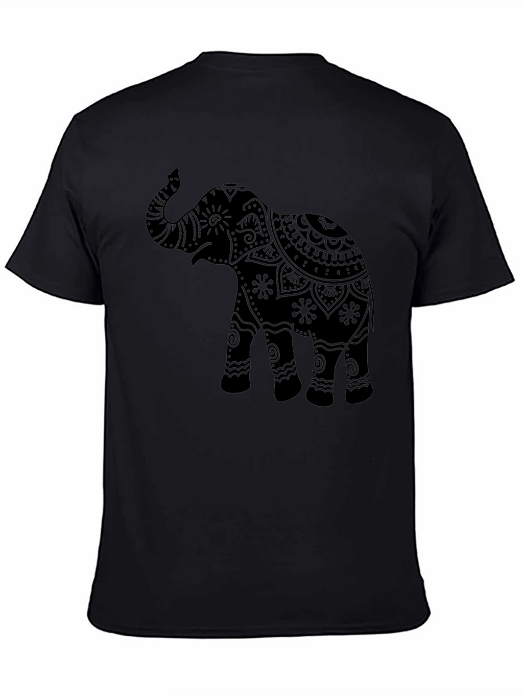 Elephant Mandala Graphic Tee - Black Crew Neck T-Shirt