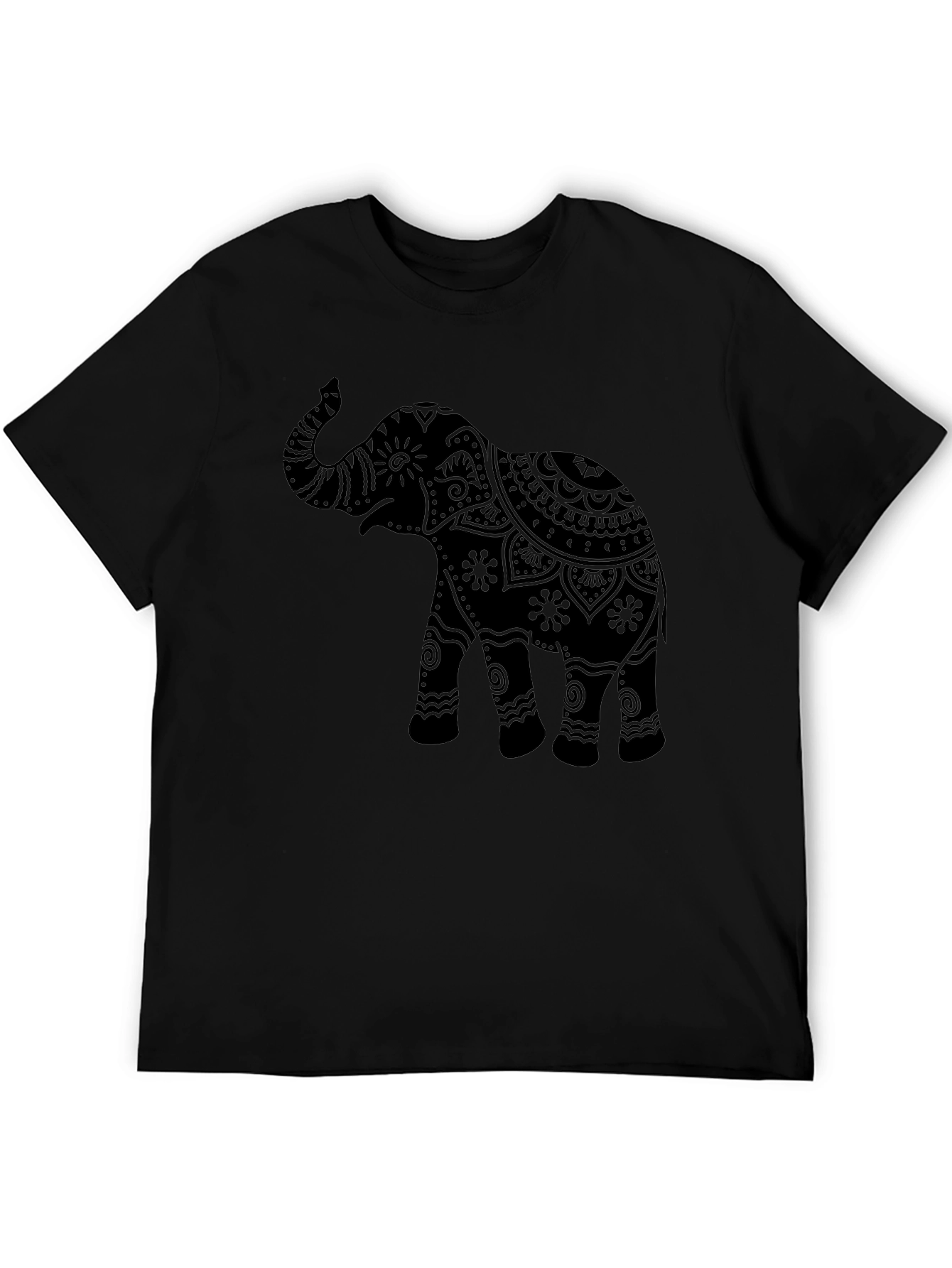 Elephant Mandala Graphic Tee - Black Crew Neck T-Shirt