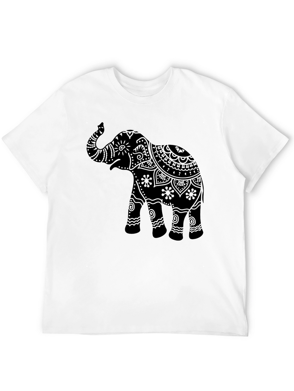 Elephant Mandala Graphic Tee - Black Crew Neck T-Shirt