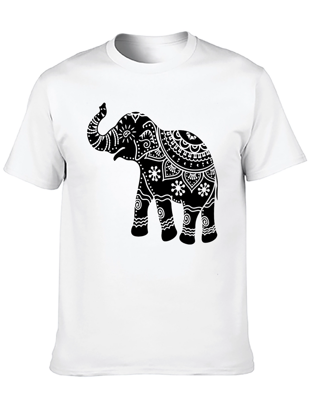 Elephant Mandala Graphic Tee - Black Crew Neck T-Shirt